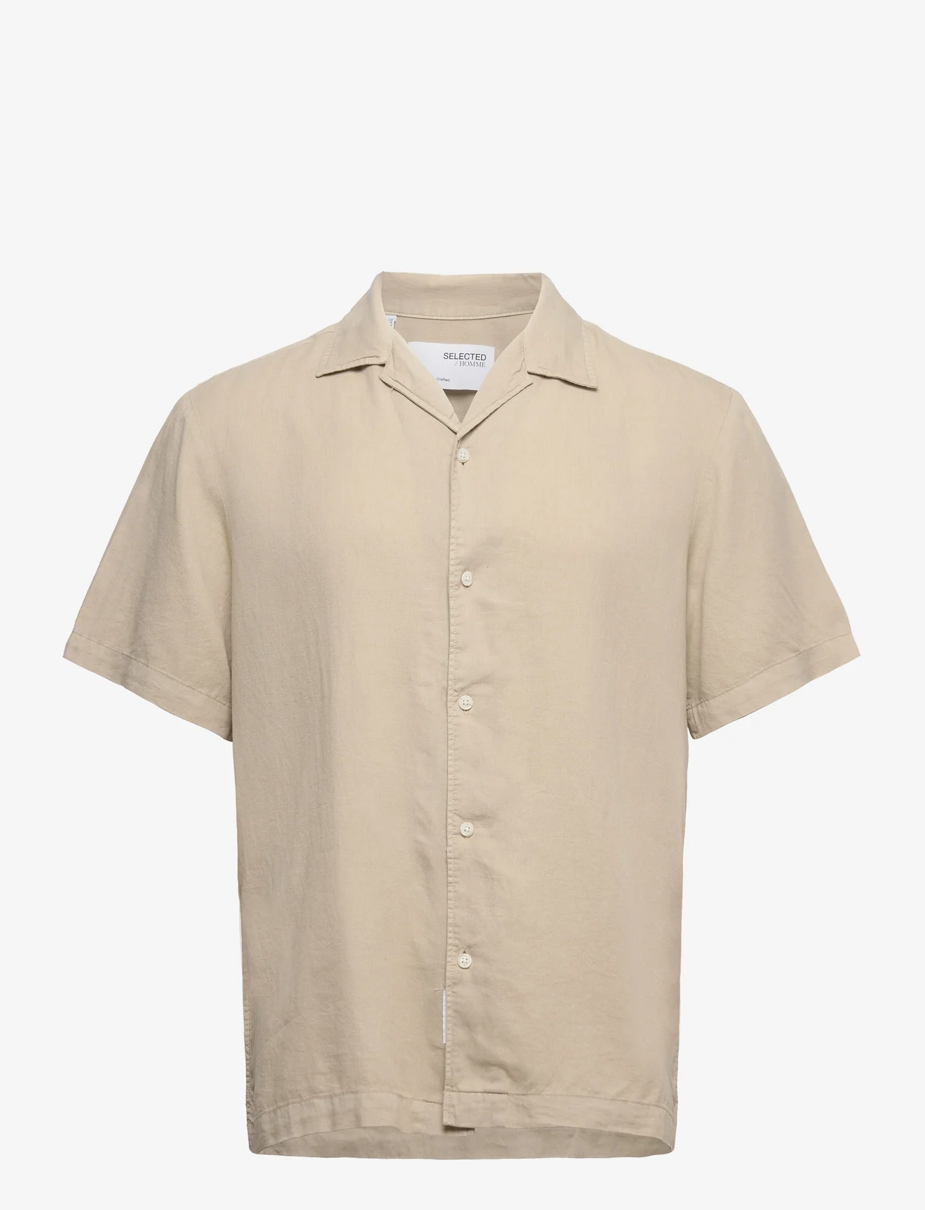 Selected Homme - SLHRELAX-PASTEL-LINEN SHIRT SS RESORT W - kortærmede t-shirts - crockery - 0