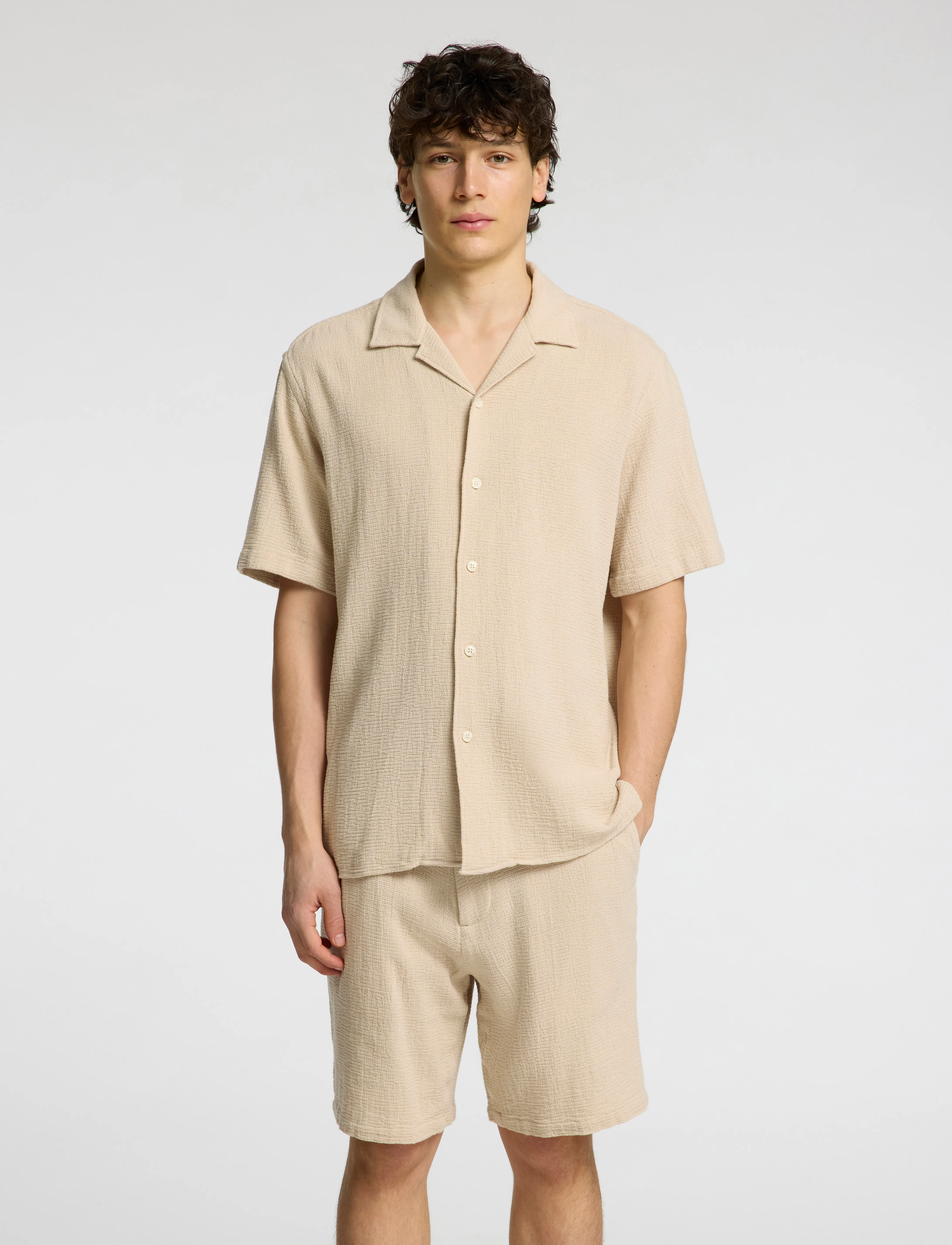 Selected Slhrelax-Sal Shirt Ss Resort, L, Beige, Skjorter > Kortærmede, Herre