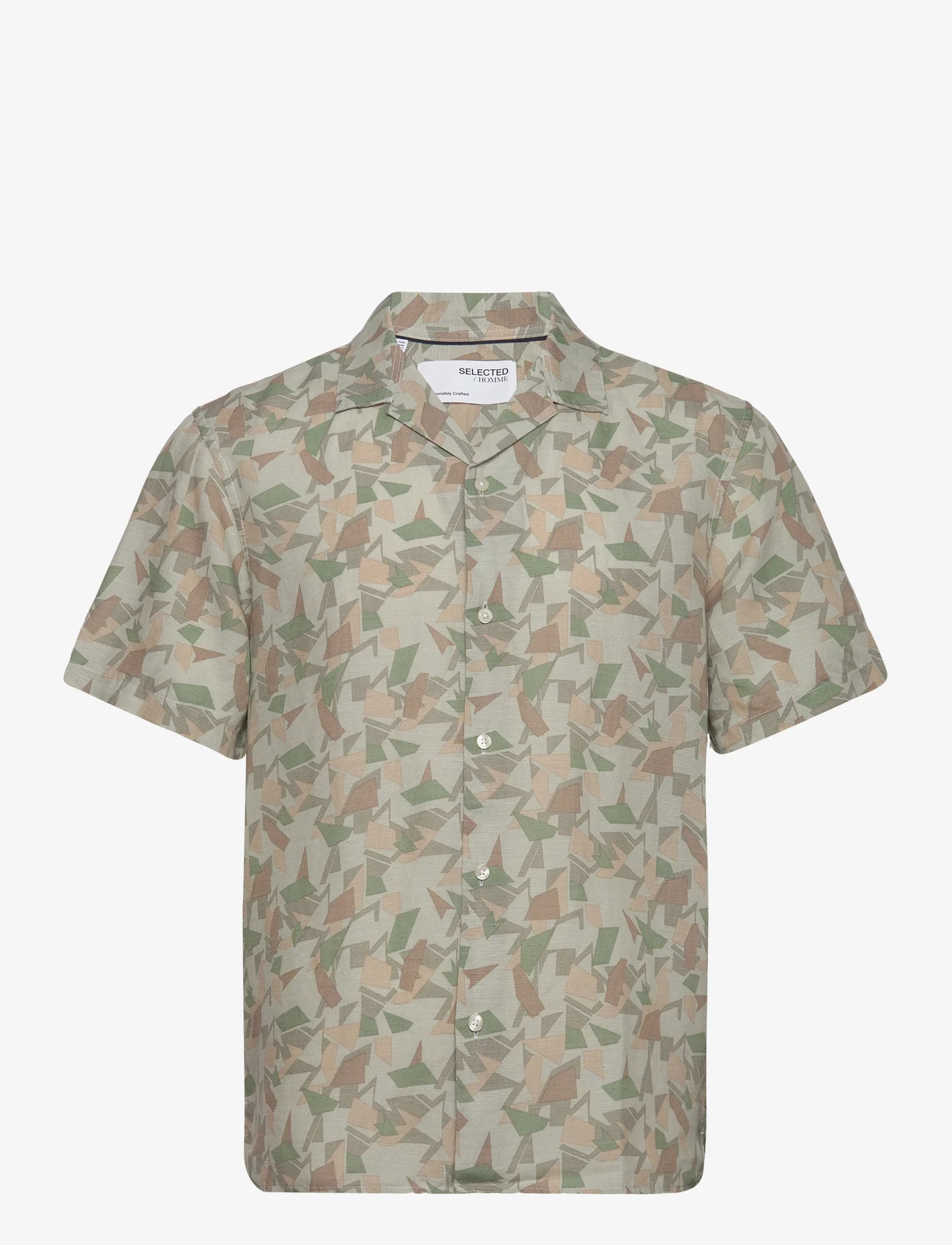 Selected Homme - SLHRELAX-GEO-LINEN SHIRT SS AOP B - short-sleeved t-shirts - desert taupe - 0
