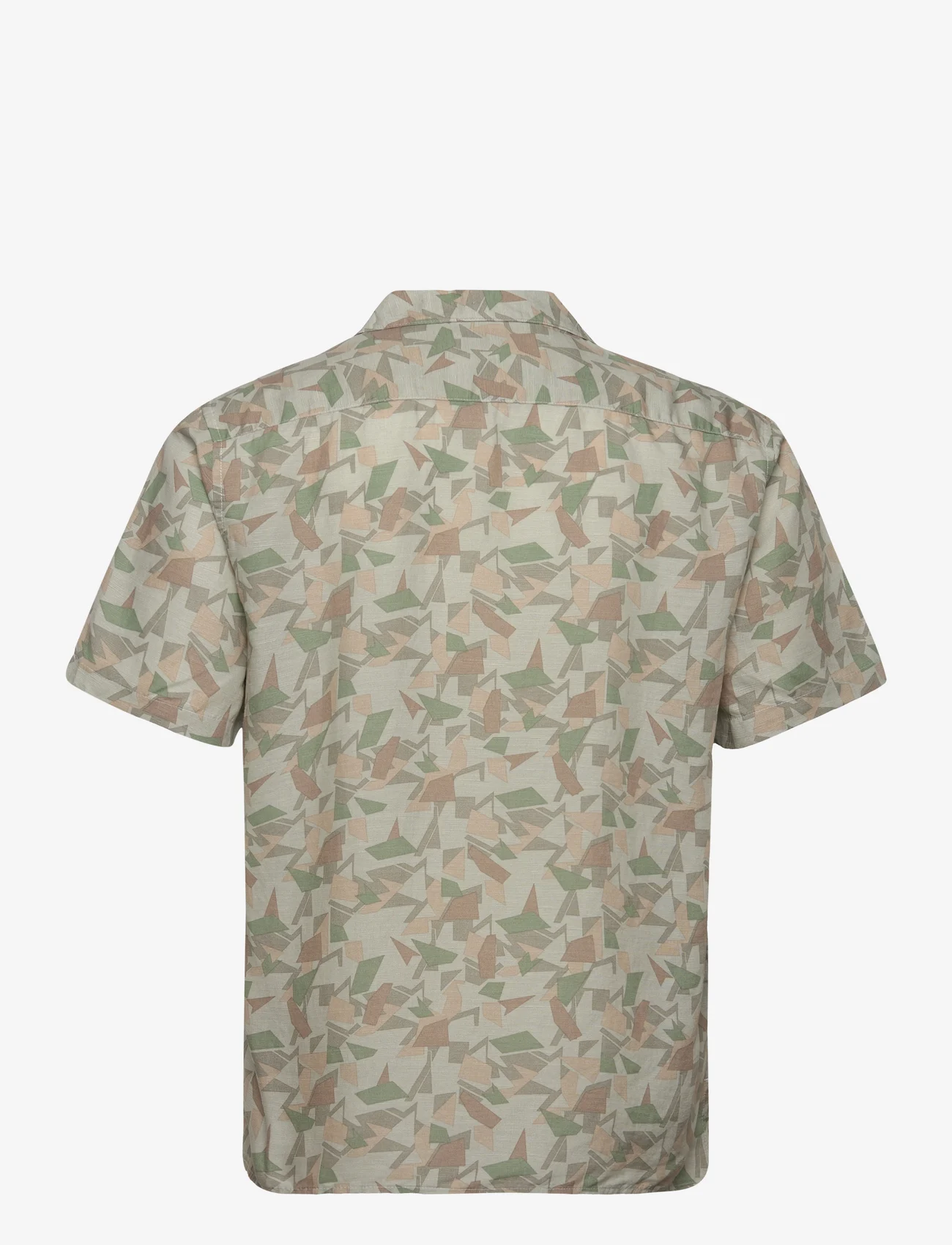 Selected Homme - SLHRELAX-GEO-LINEN SHIRT SS AOP B - kortärmade t-shirts - desert taupe - 1
