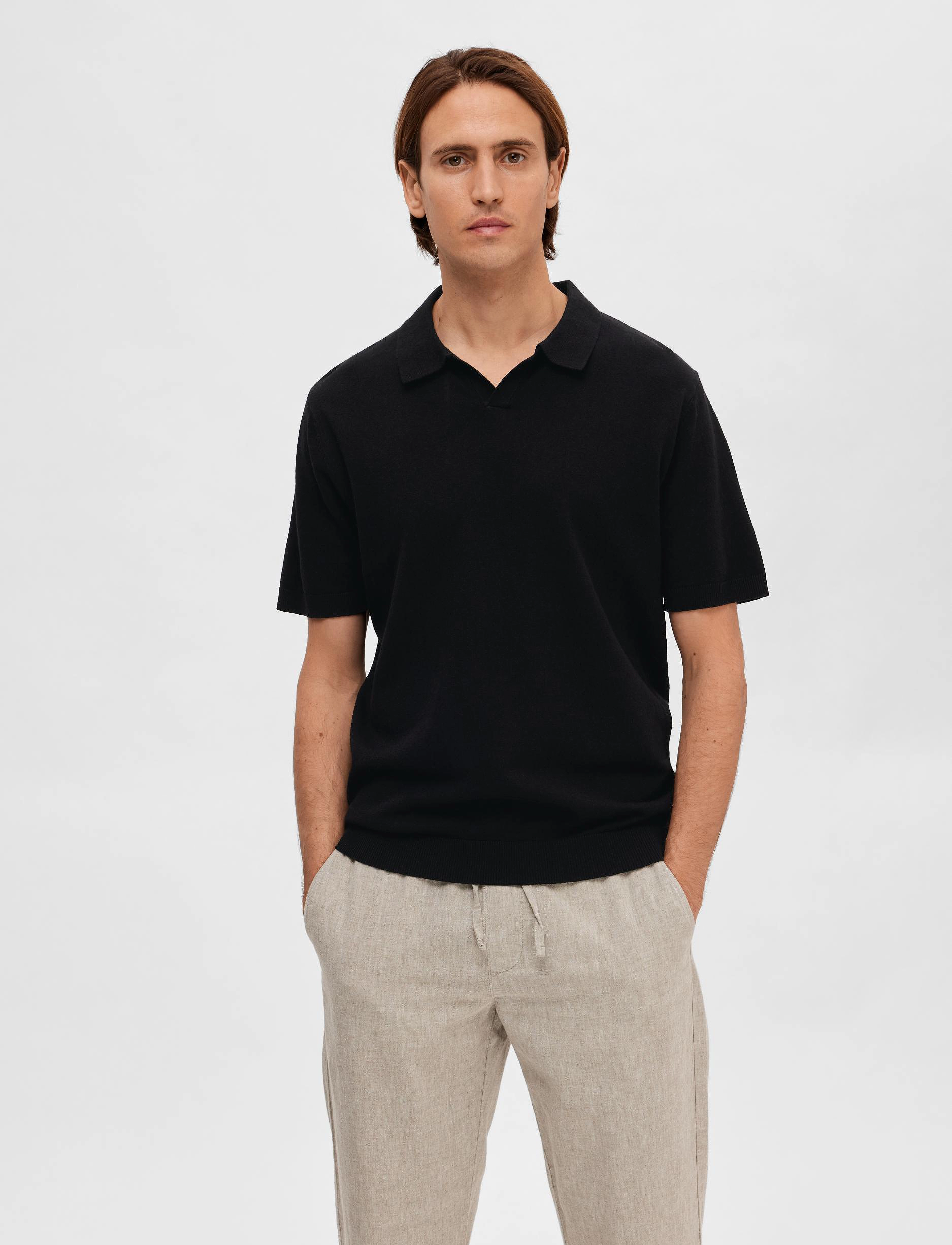 Selected Homme - SLHLAKE LINEN SS POLO - black - 2