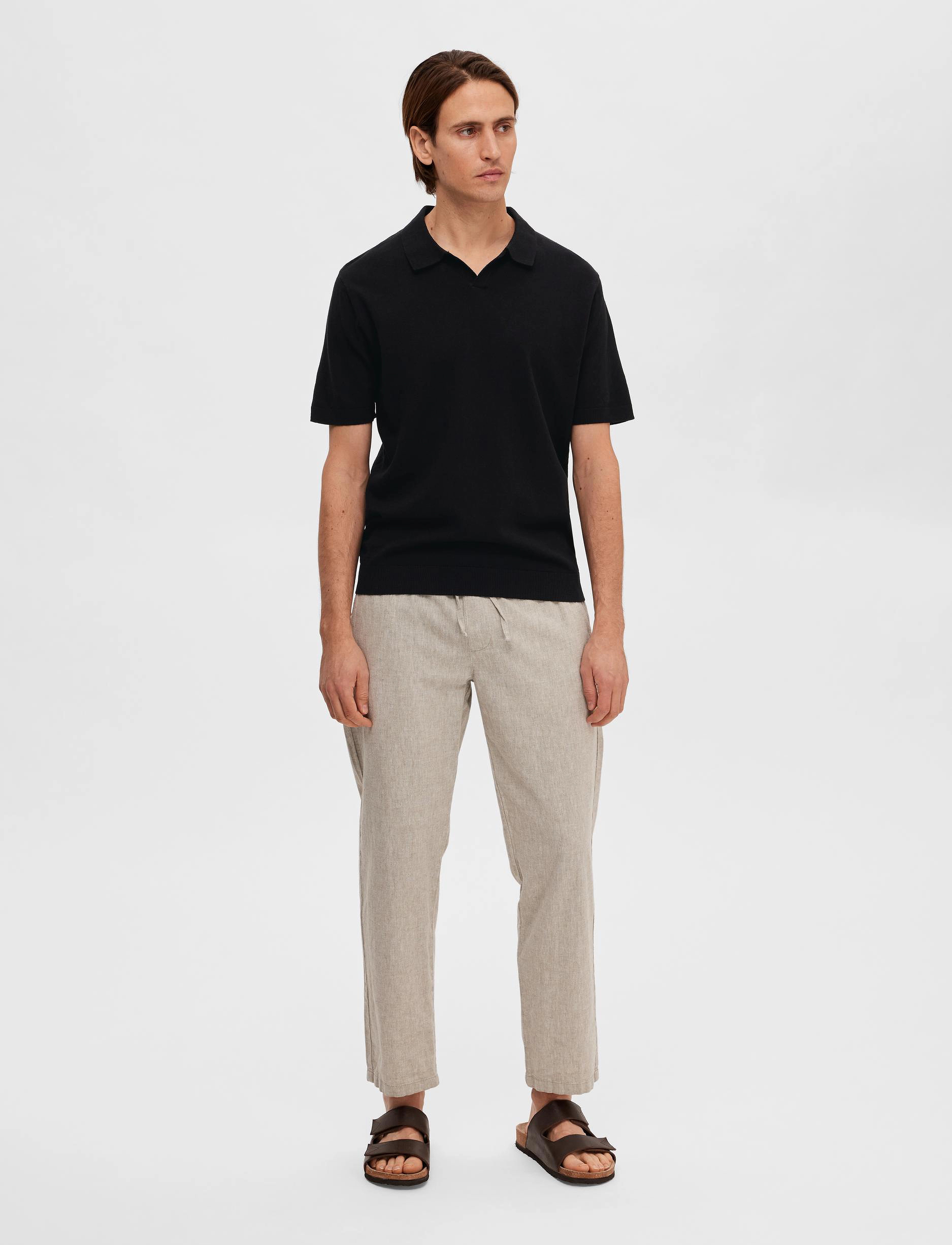 Selected Homme - SLHLAKE LINEN SS POLO - black - 4
