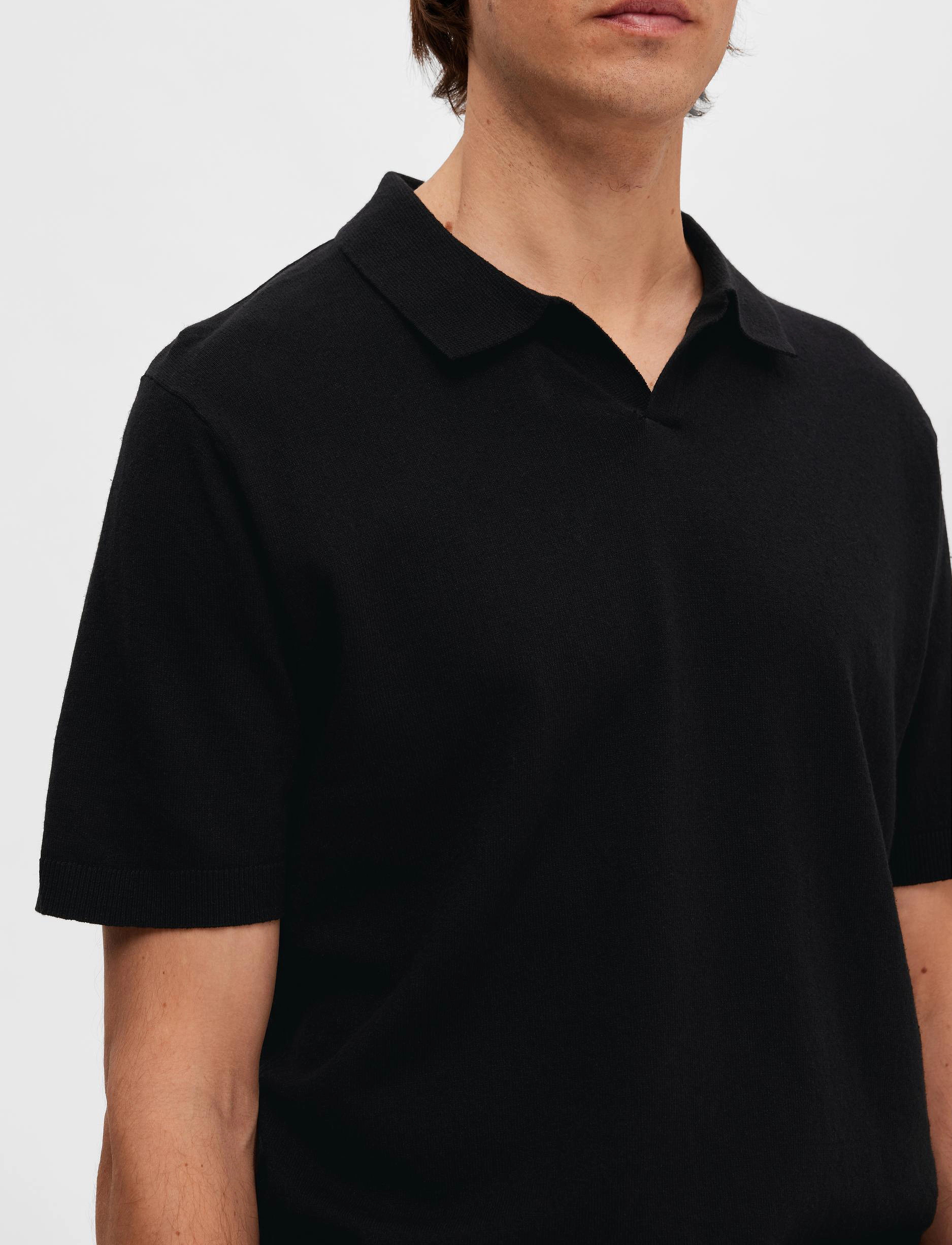 Selected Homme - SLHLAKE LINEN SS POLO - black - 5