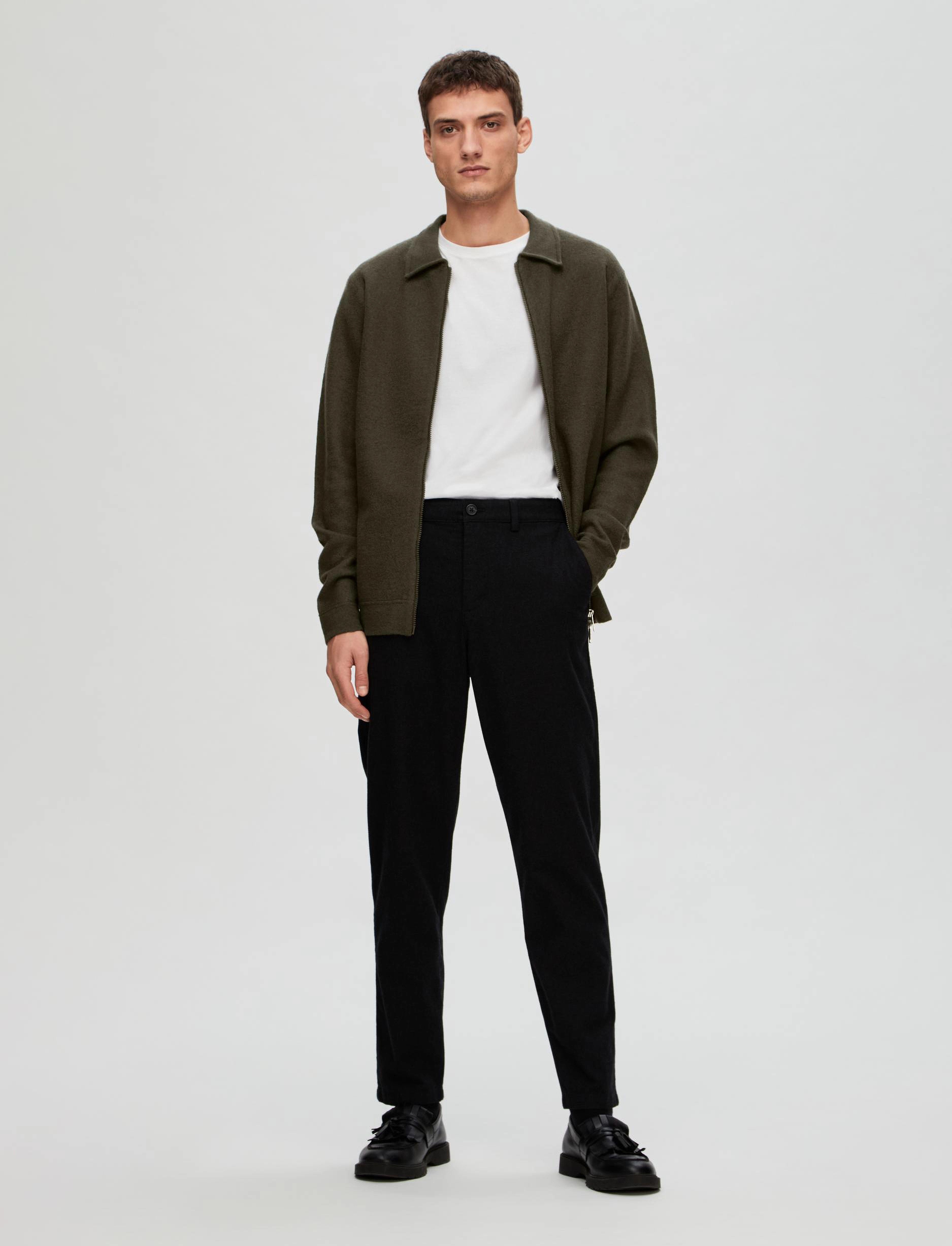 Selected - SLM175-SLIM MILES BRUSHED PANT NOOS - vabaajapüksid - black - 5