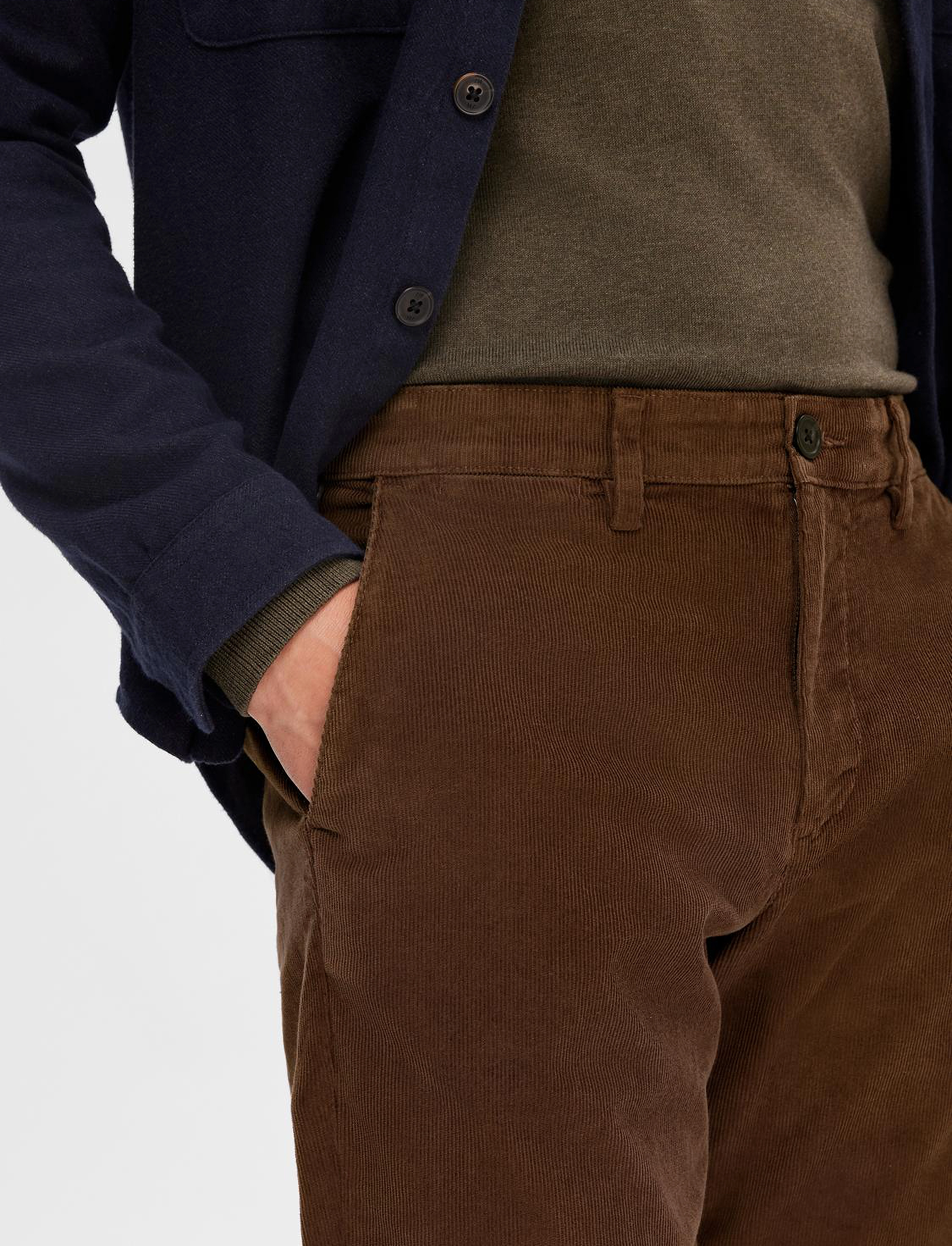 Selected - SLM196-STRAIGHT MILES CORD PANT NOOS - chinos - dark earth - 3