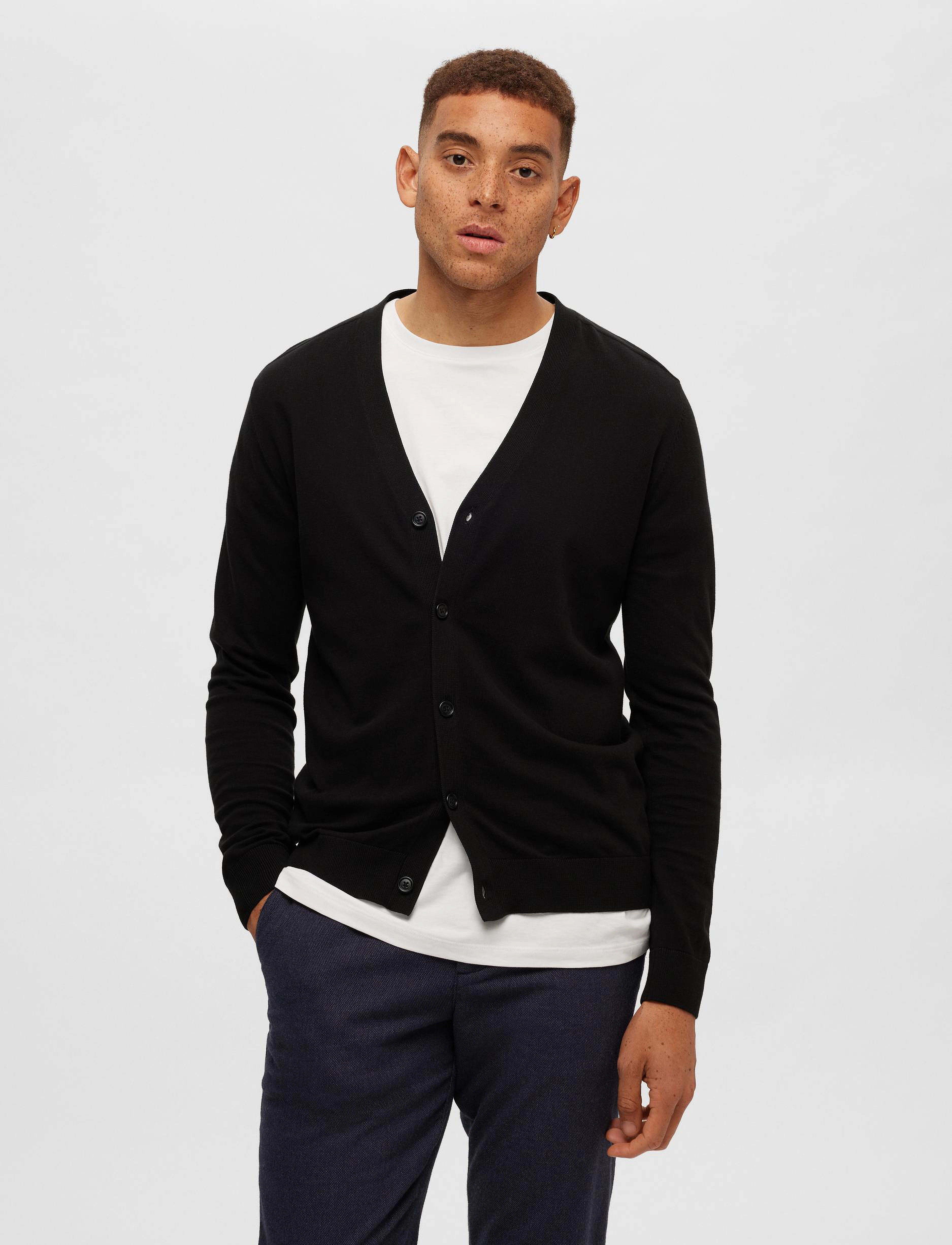Selected Homme - SLHBERG LS KNIT V-NECK CARDIGAN B NOOS - black - 5