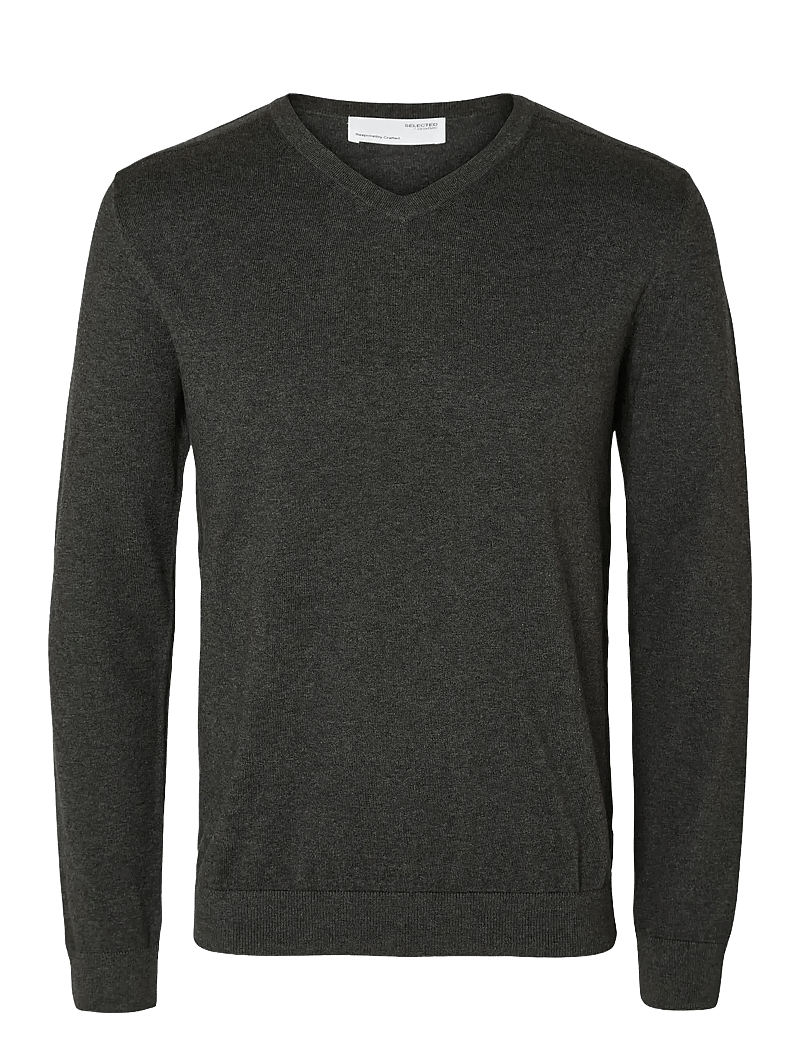 Selected - SLHBERG LS KNIT V-NECK NOOS - v-ausschnitt - antracit - 1