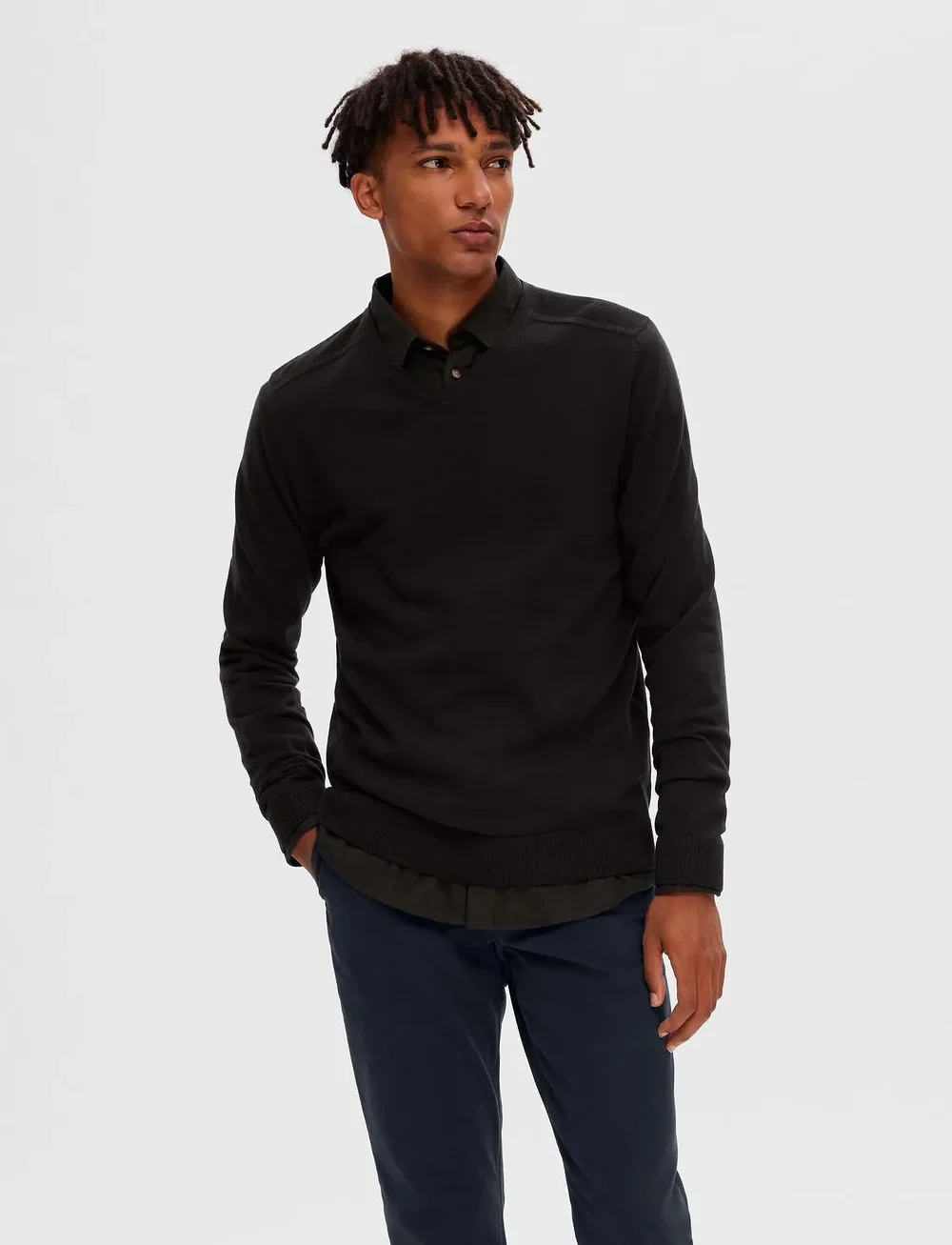 Selected - SLHBERG LS KNIT V-NECK NOOS - v-hals - black - 0