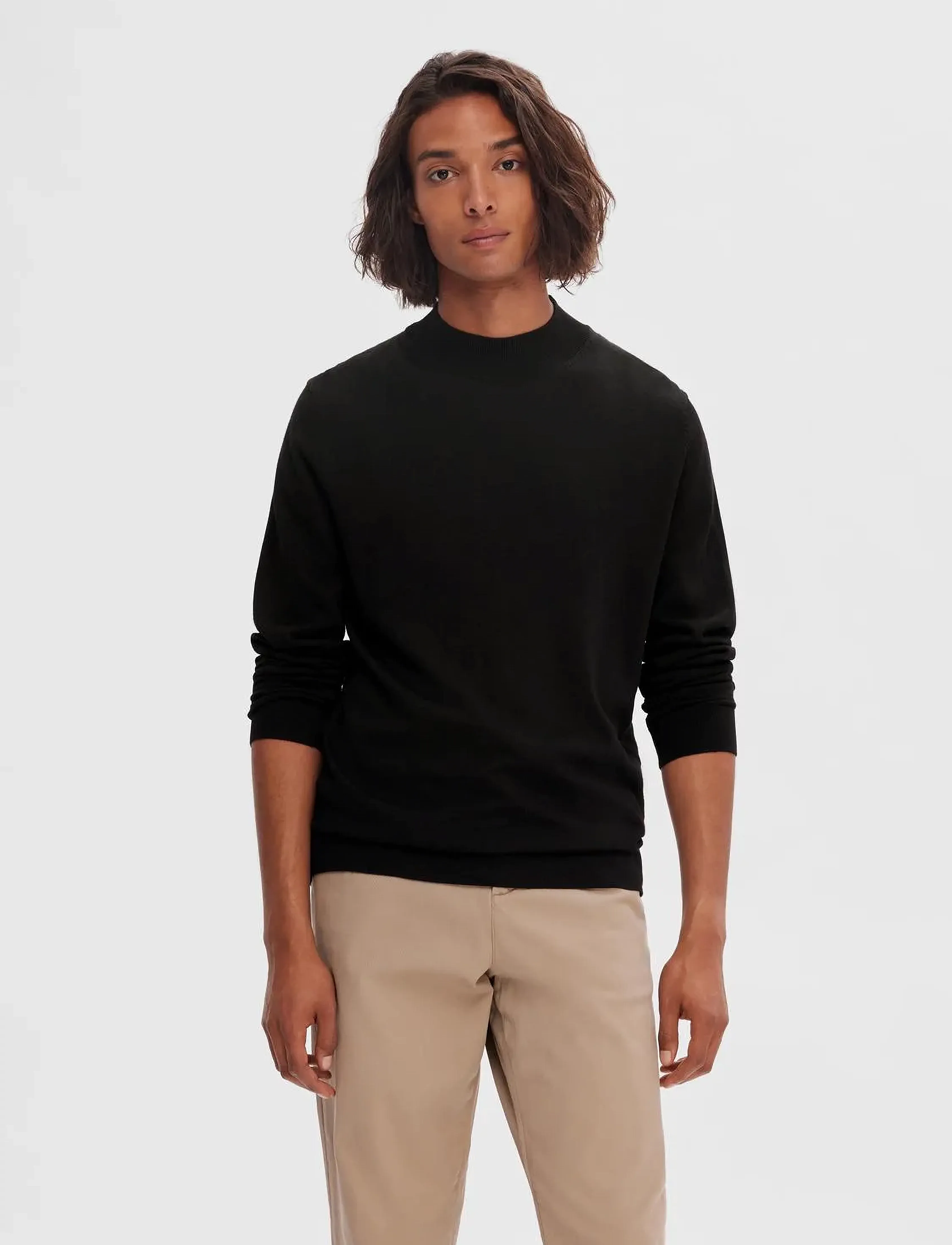 Selected Slhtown Merino Coolmax Knit Mock B Noos, XL, Knitwear, Schwarz - Turtlenecks, Männerswear
