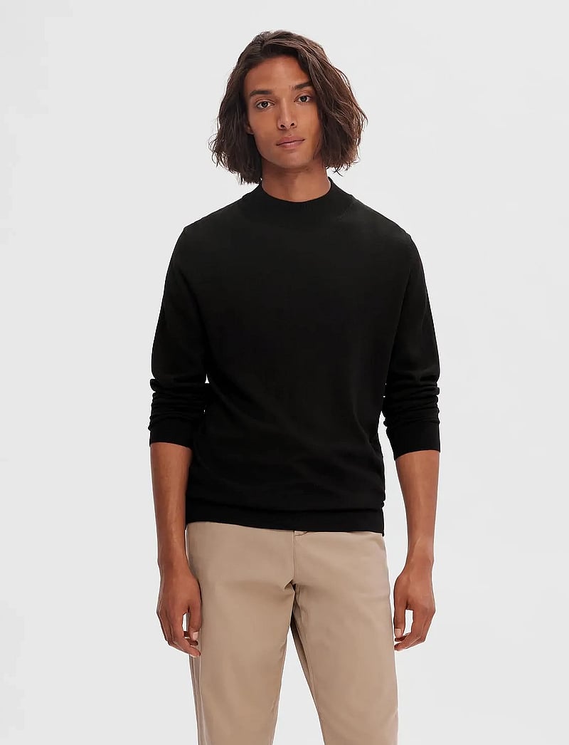 Selected - SLHTOWN MERINO COOLMAX KNIT MOCK B NOOS - rollkragen - black - 0