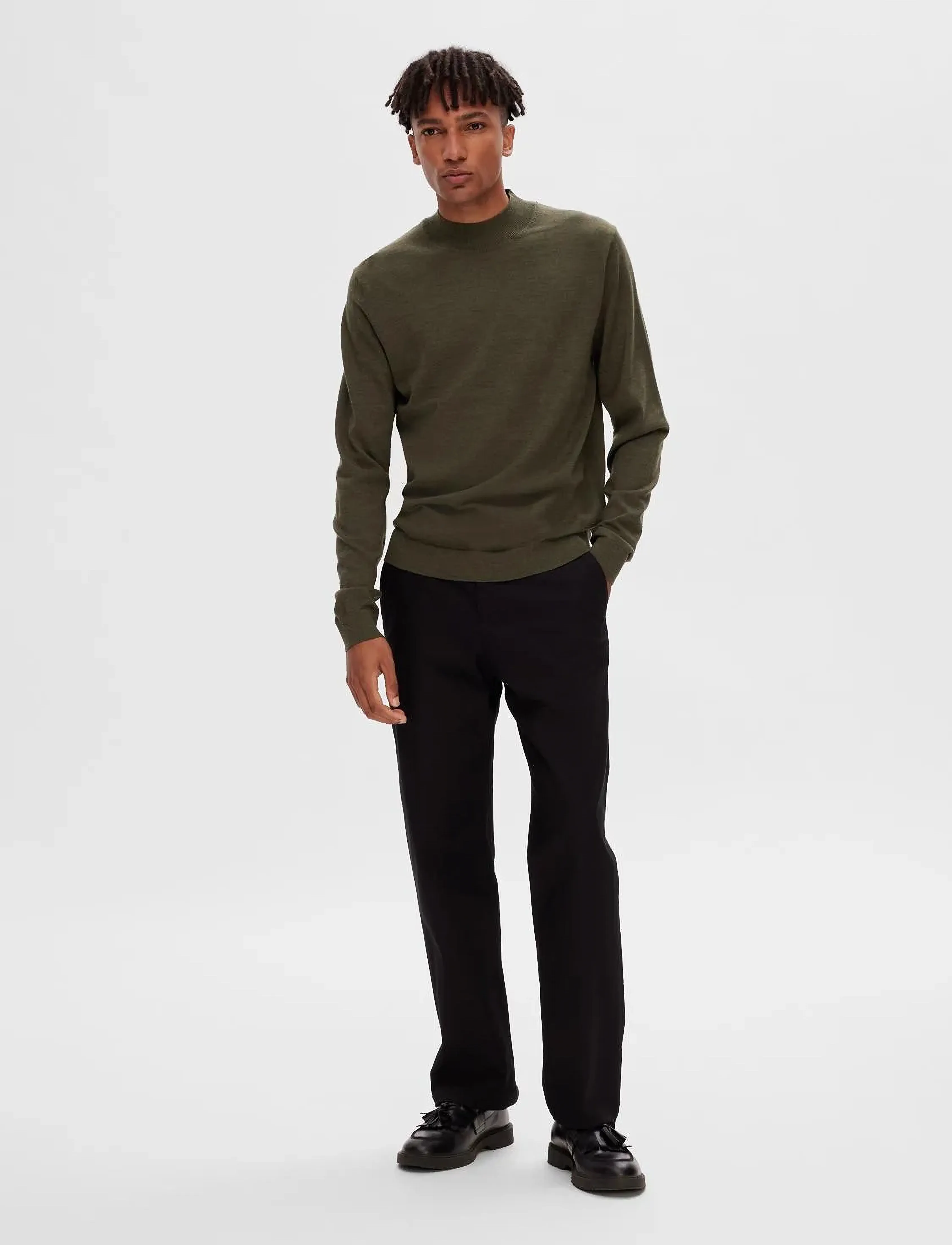 Selected - SLHTOWN MERINO COOLMAX KNIT MOCK B NOOS - rullekraver - forest night - 4
