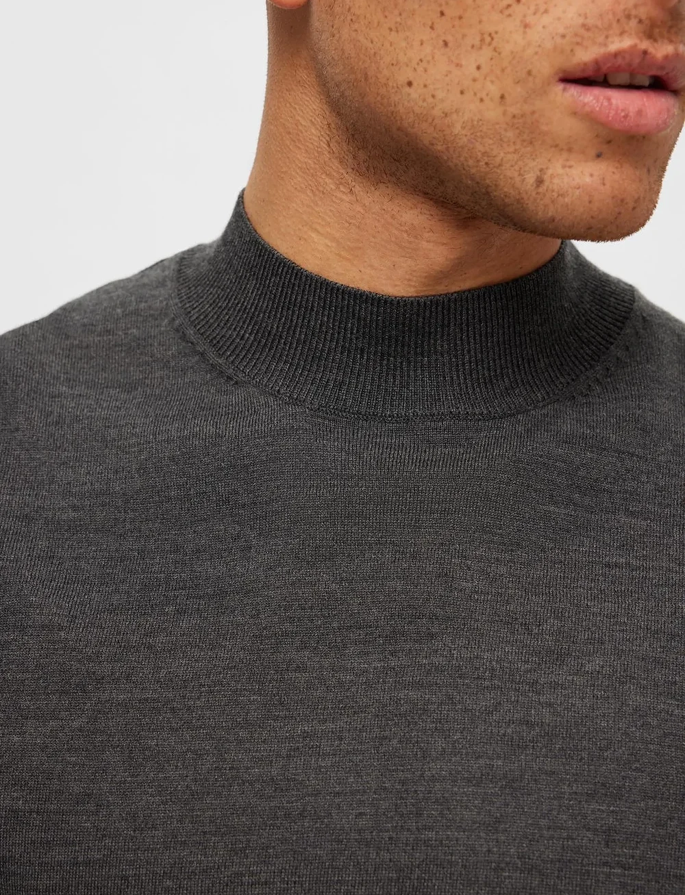 Selected - SLHTOWN MERINO COOLMAX KNIT MOCK B NOOS - kõrge kaelusega džemprid - medium grey melange - 4