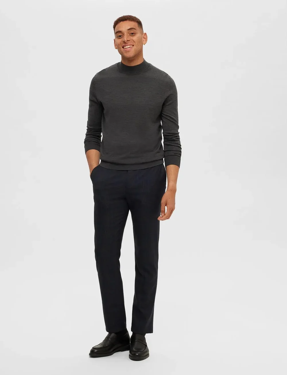 Selected - SLHTOWN MERINO COOLMAX KNIT MOCK B NOOS - kõrge kaelusega džemprid - medium grey melange - 5