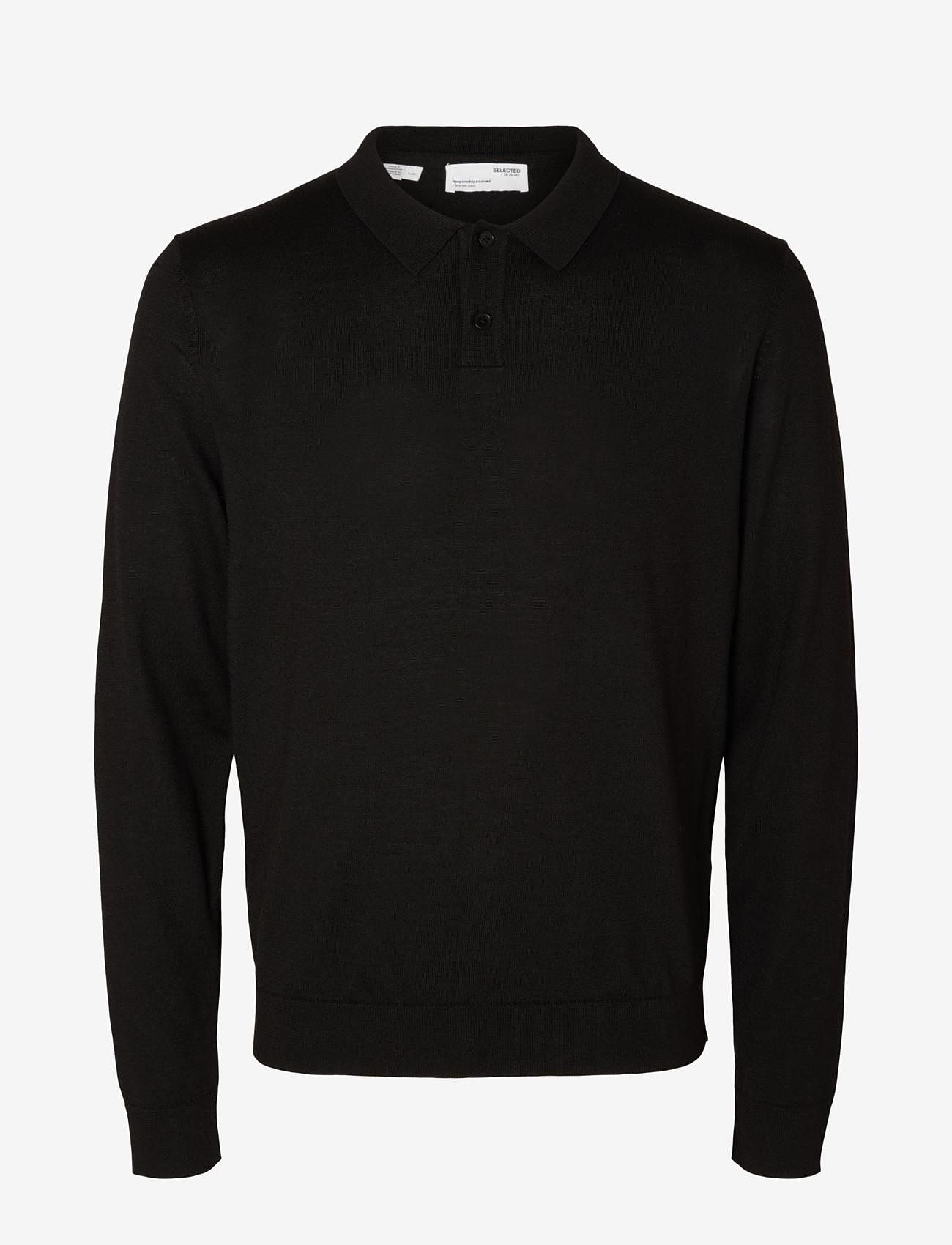 Selected Homme - SLHTOWN MERINO COOLMAX KNIT POLO NOOS - geweven polo's - black - 0