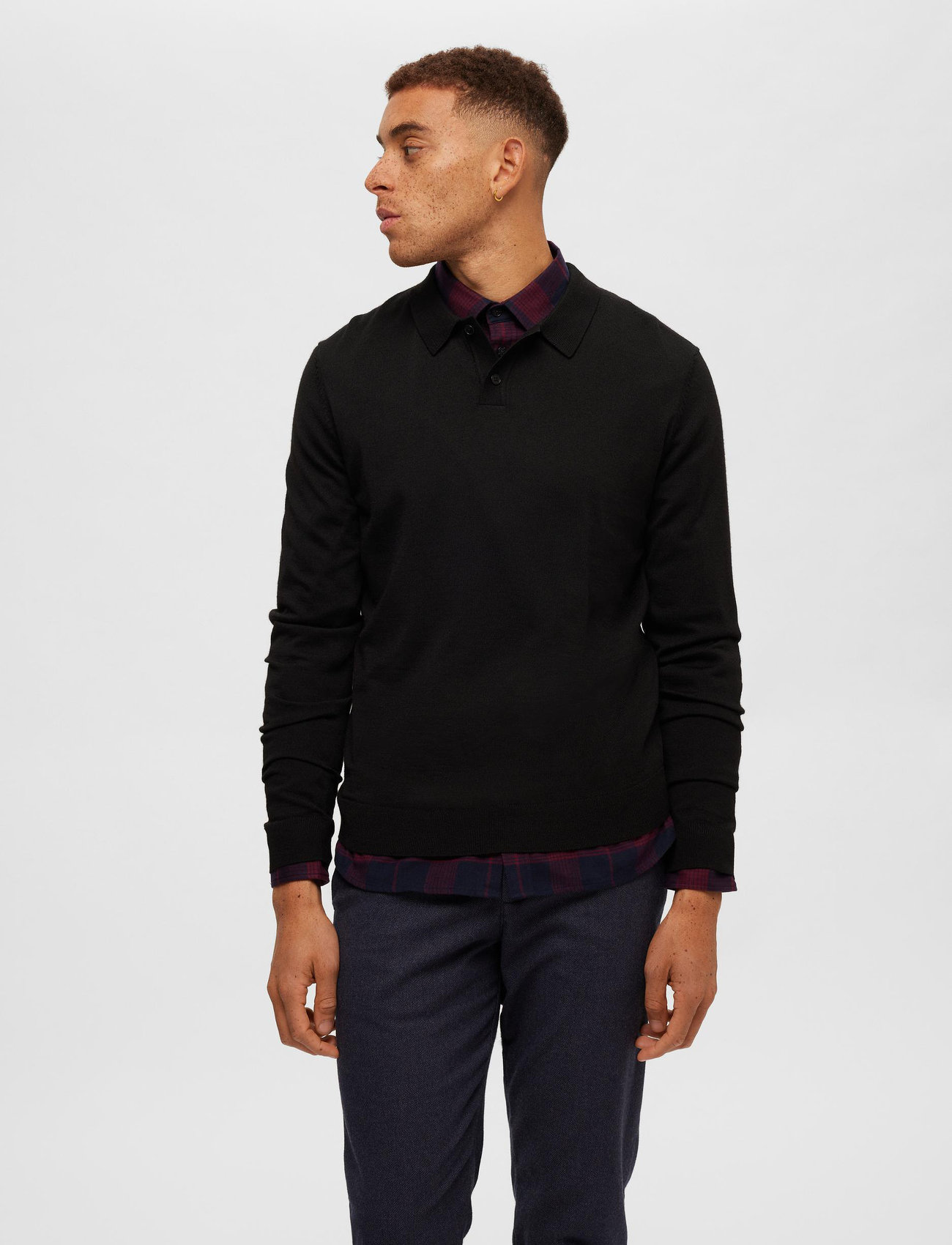 Selected Homme - SLHTOWN MERINO COOLMAX KNIT POLO NOOS - geweven polo's - black - 1