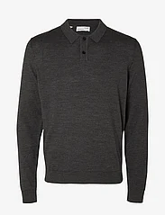 Selected Homme - SLHTOWN MERINO COOLMAX KNIT POLO NOOS - trikotažiniai polo marškinėliai - medium grey melange - 0