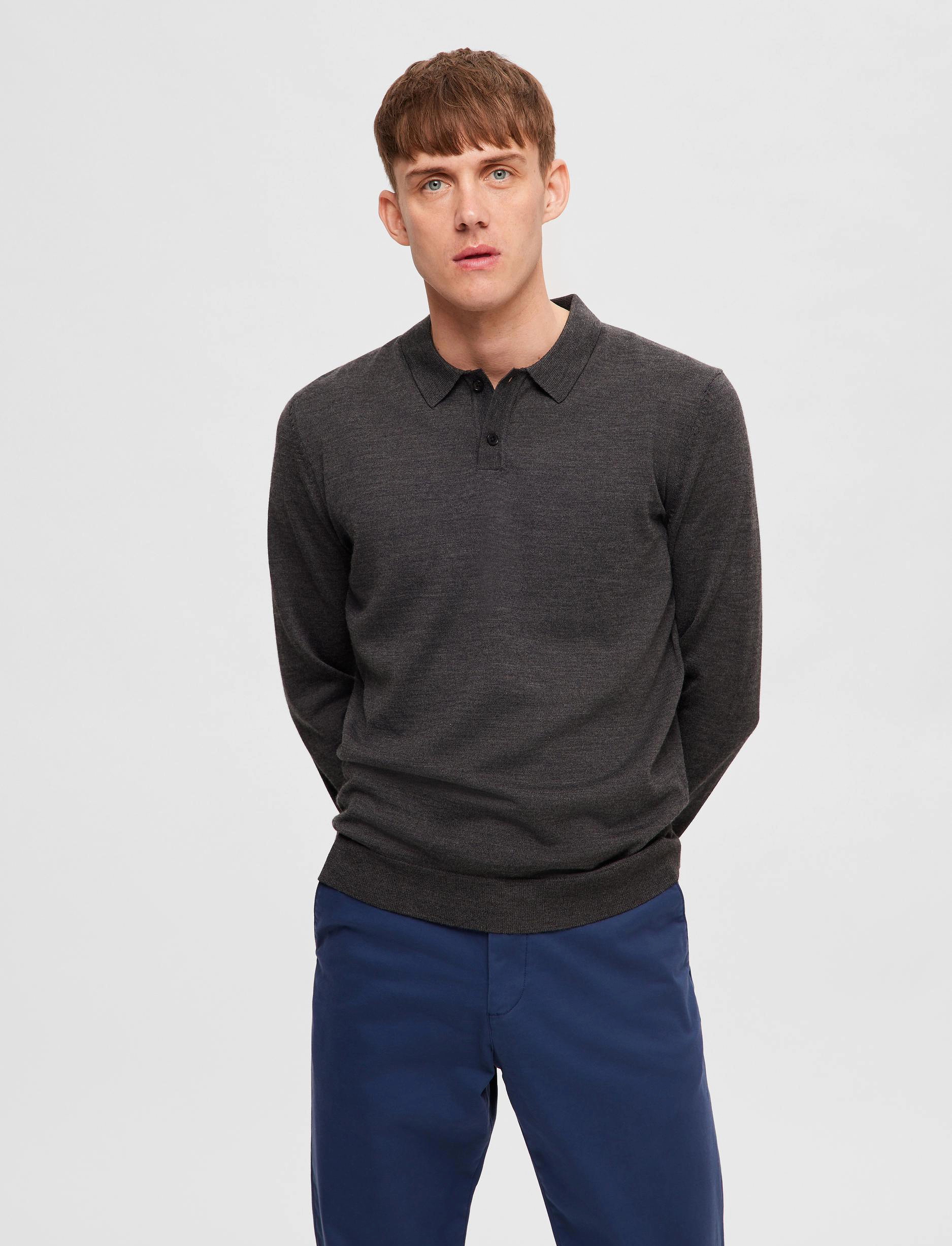 Selected Homme - SLHTOWN MERINO COOLMAX KNIT POLO NOOS - medium grey melange - 2