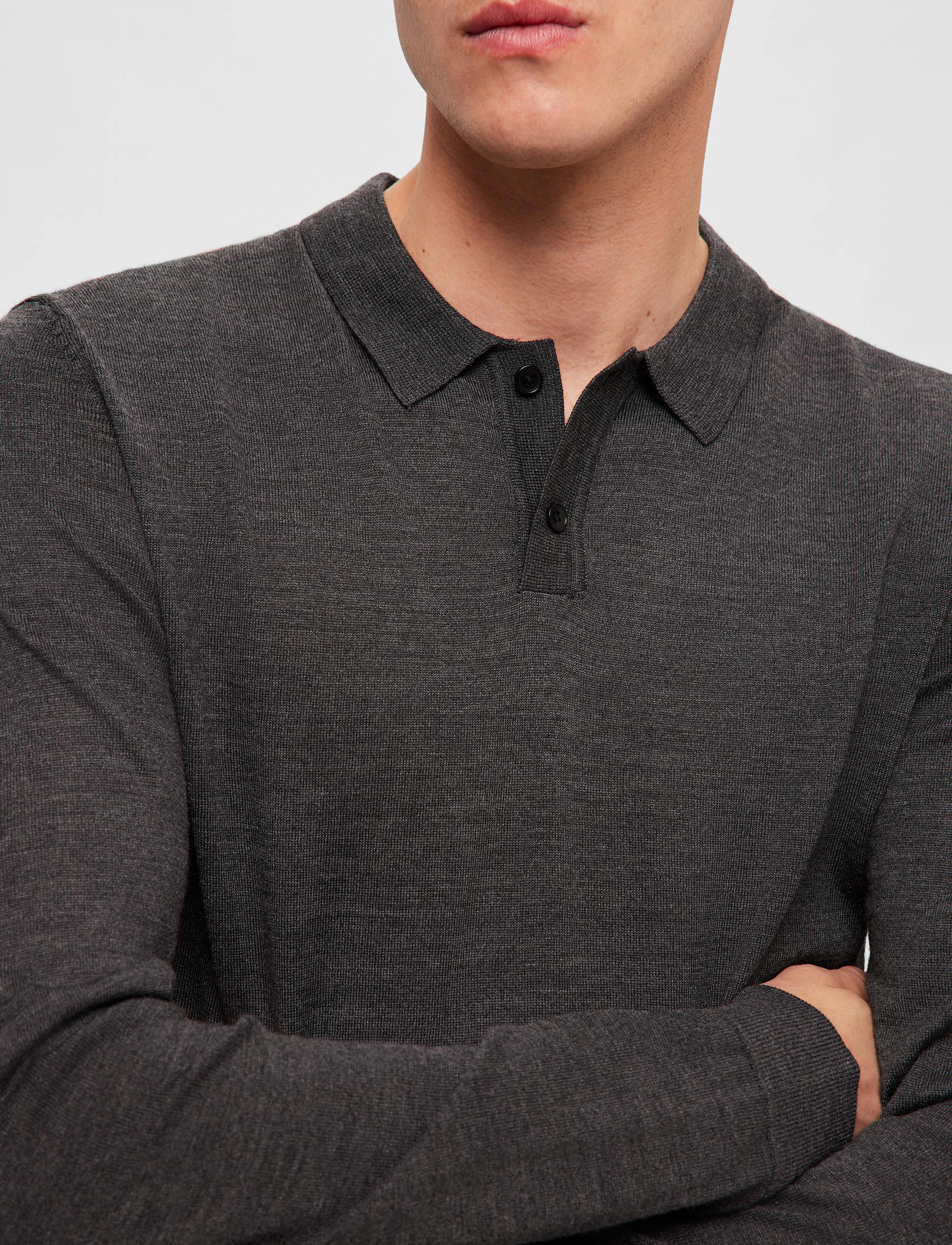 Selected Homme - SLHTOWN MERINO COOLMAX KNIT POLO NOOS - medium grey melange - 4