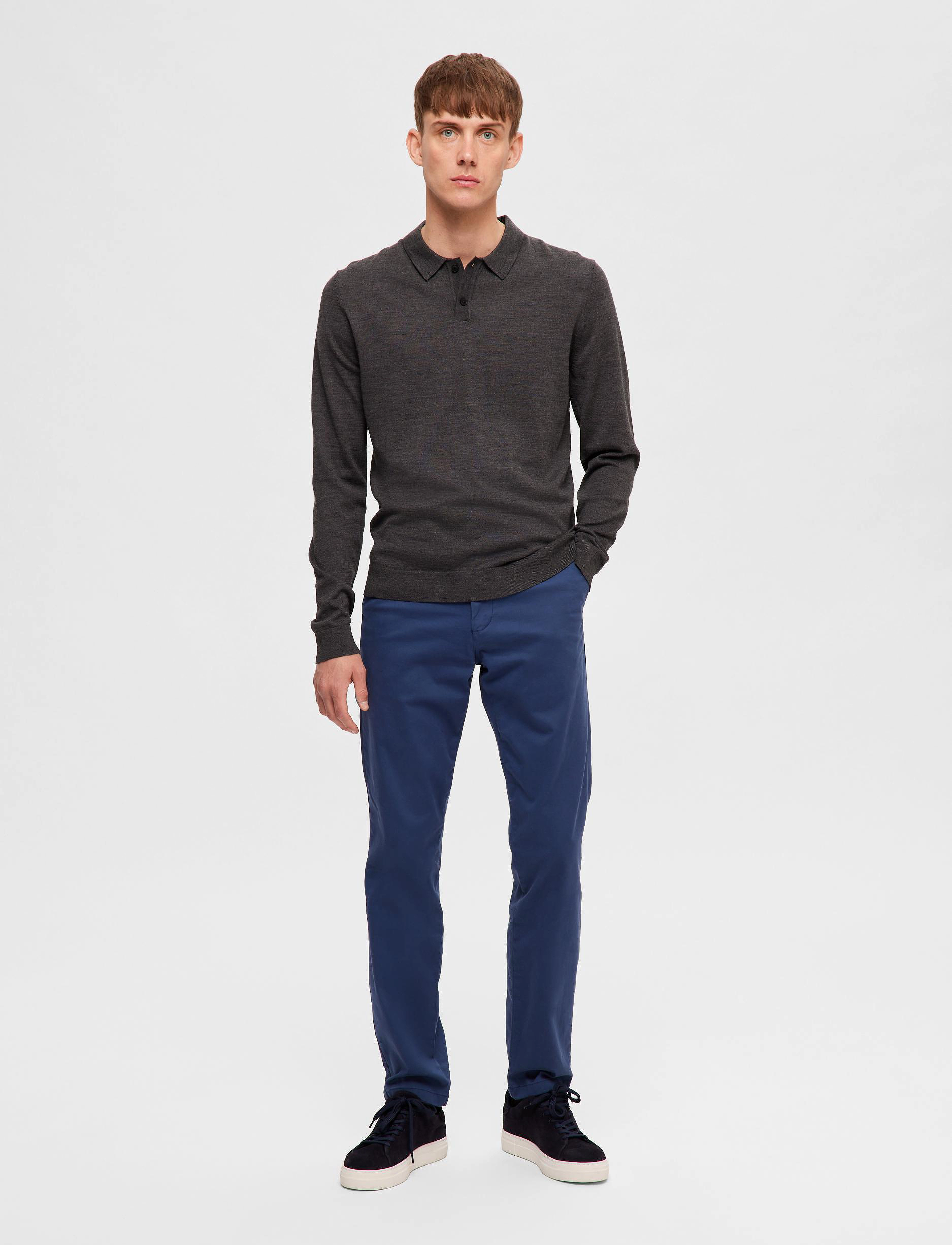 Selected Homme - SLHTOWN MERINO COOLMAX KNIT POLO NOOS - medium grey melange - 5