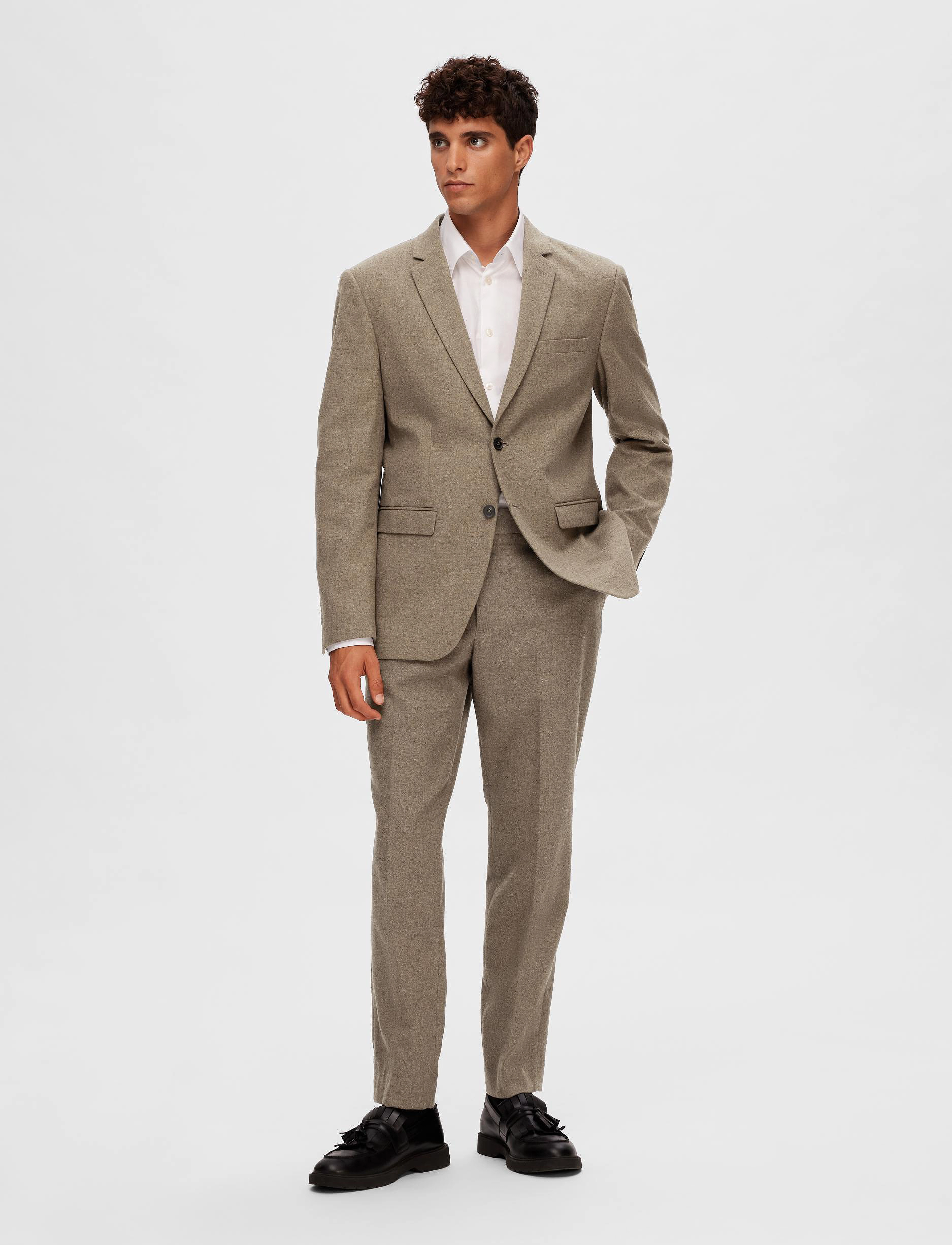 Selected - SLHSLIM-MARK WOOL BLZ B NOOS - light brown melange - 3