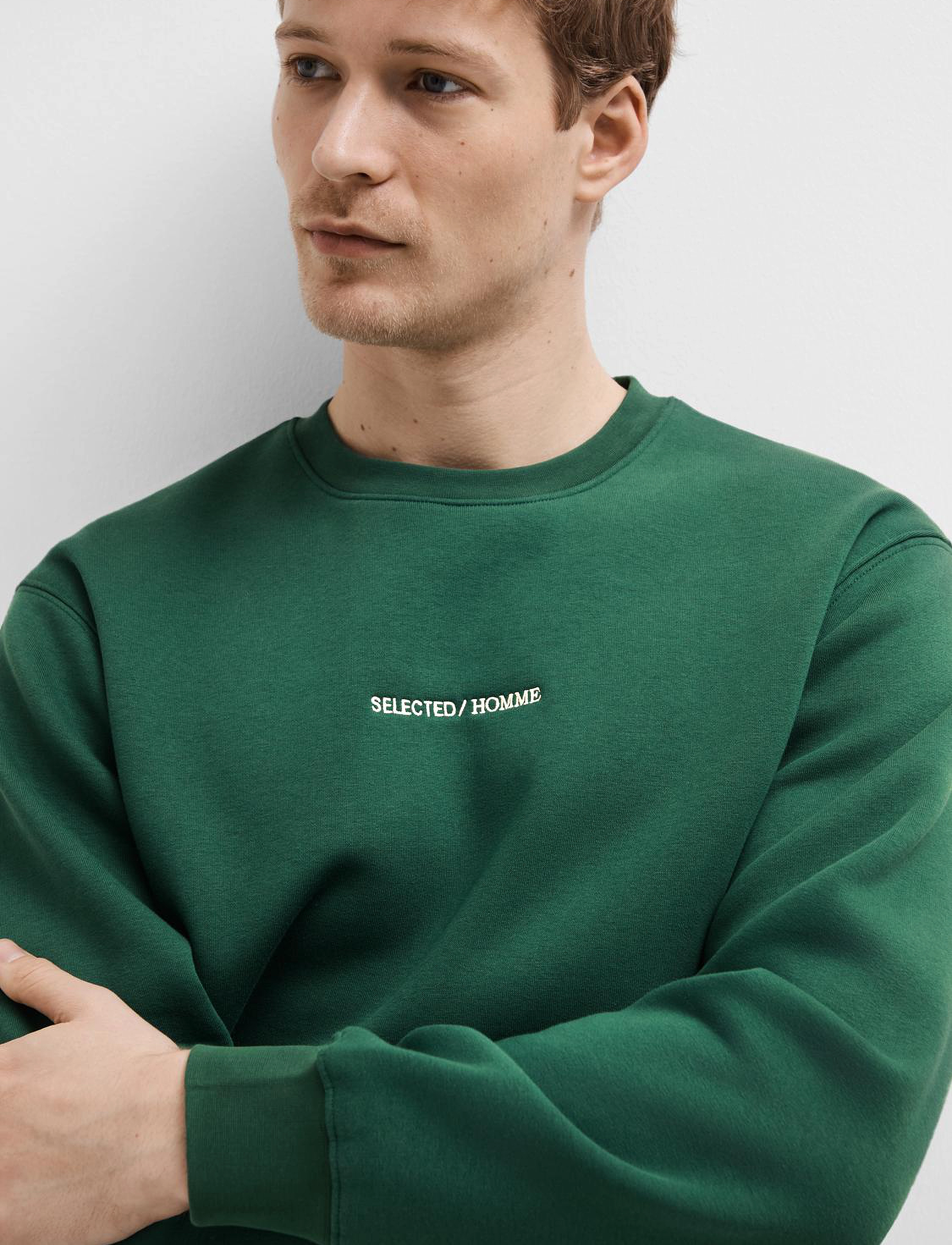 Selected - SLHHANKIE LOGO CREW NECK SWEAT NOOS - rain forest - 4