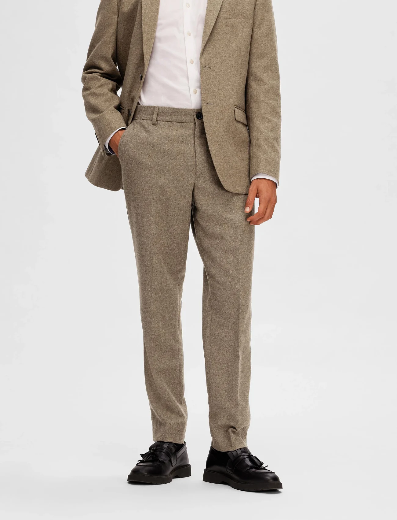 Selected Homme - SLHSLIM-MARK WOOL TRS B NOOS - pantalons - light brown melange - 1