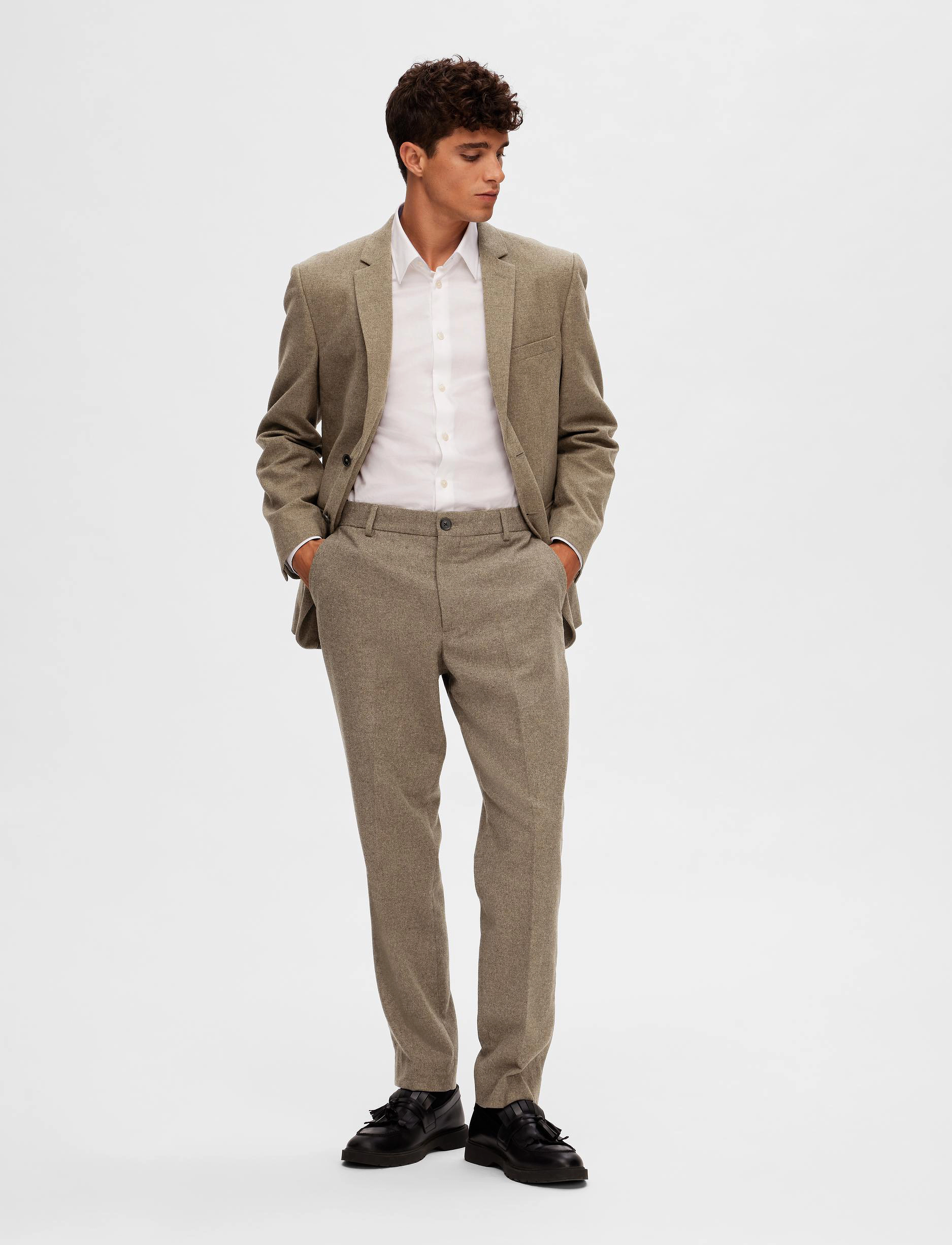 Selected Homme - SLHSLIM-MARK WOOL TRS B NOOS - light brown melange - 4