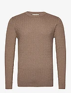SLHBERG CABLE CREW NECK NOOS - TEAK
