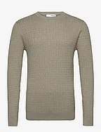 SLHBERG CABLE CREW NECK NOOS - VETIVER