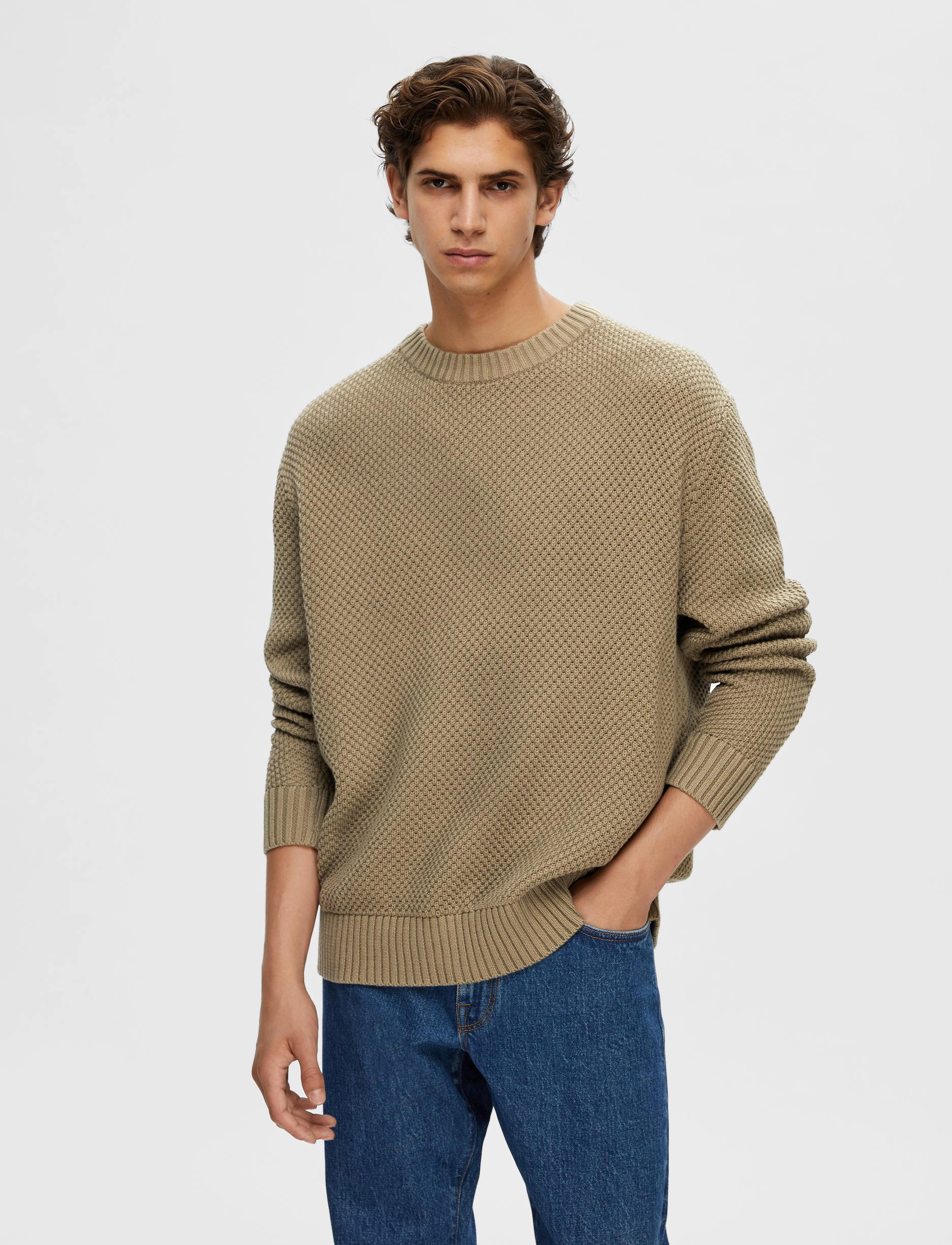 Selected Homme - SLHBERT RELAXED LS KNIT STU CREW NECK W - mermaid - 2