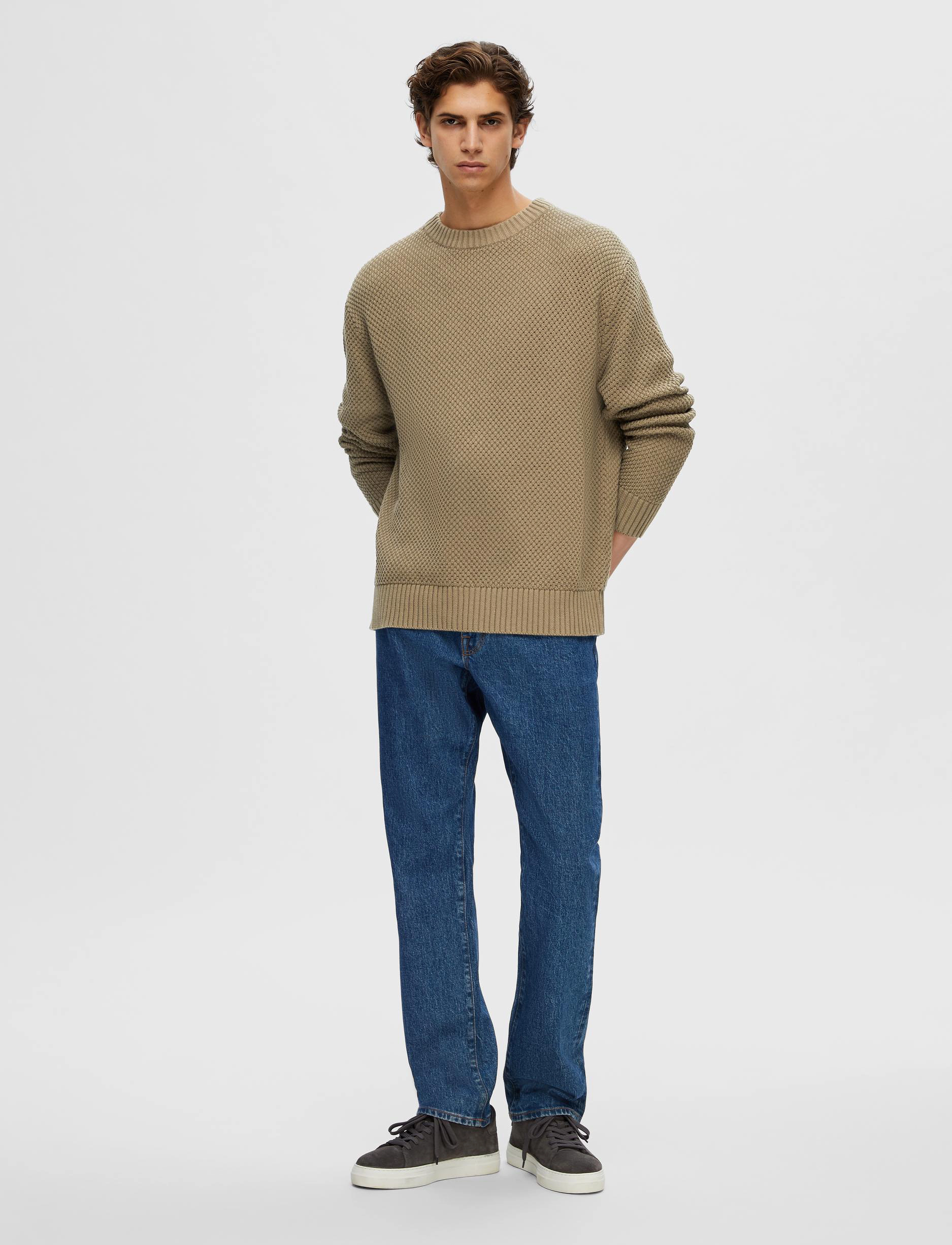 Selected Homme - SLHBERT RELAXED LS KNIT STU CREW NECK W - mermaid - 4