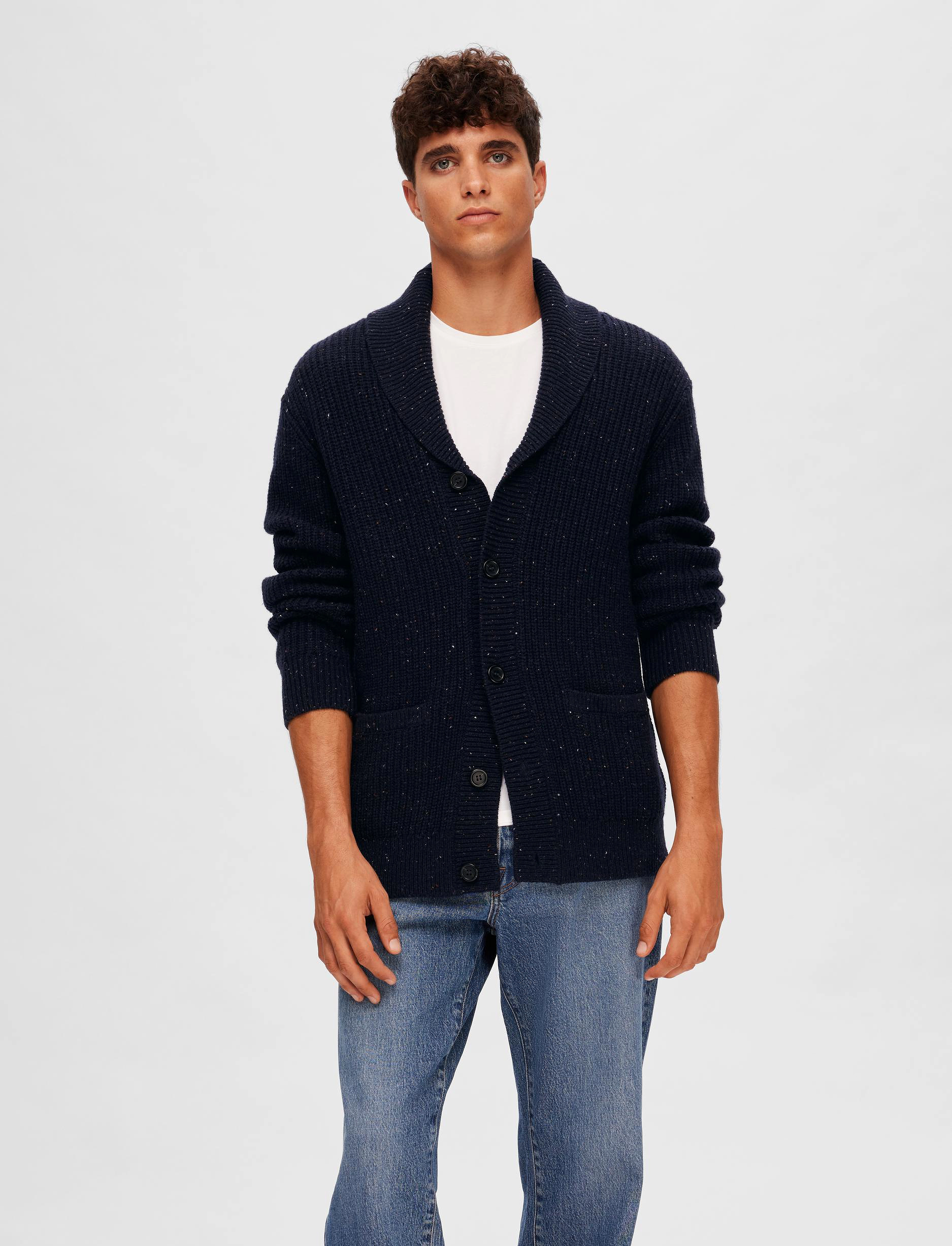 Selected Homme - SLHLAND LS KNIT SHAWL NECK - sky captain - 2