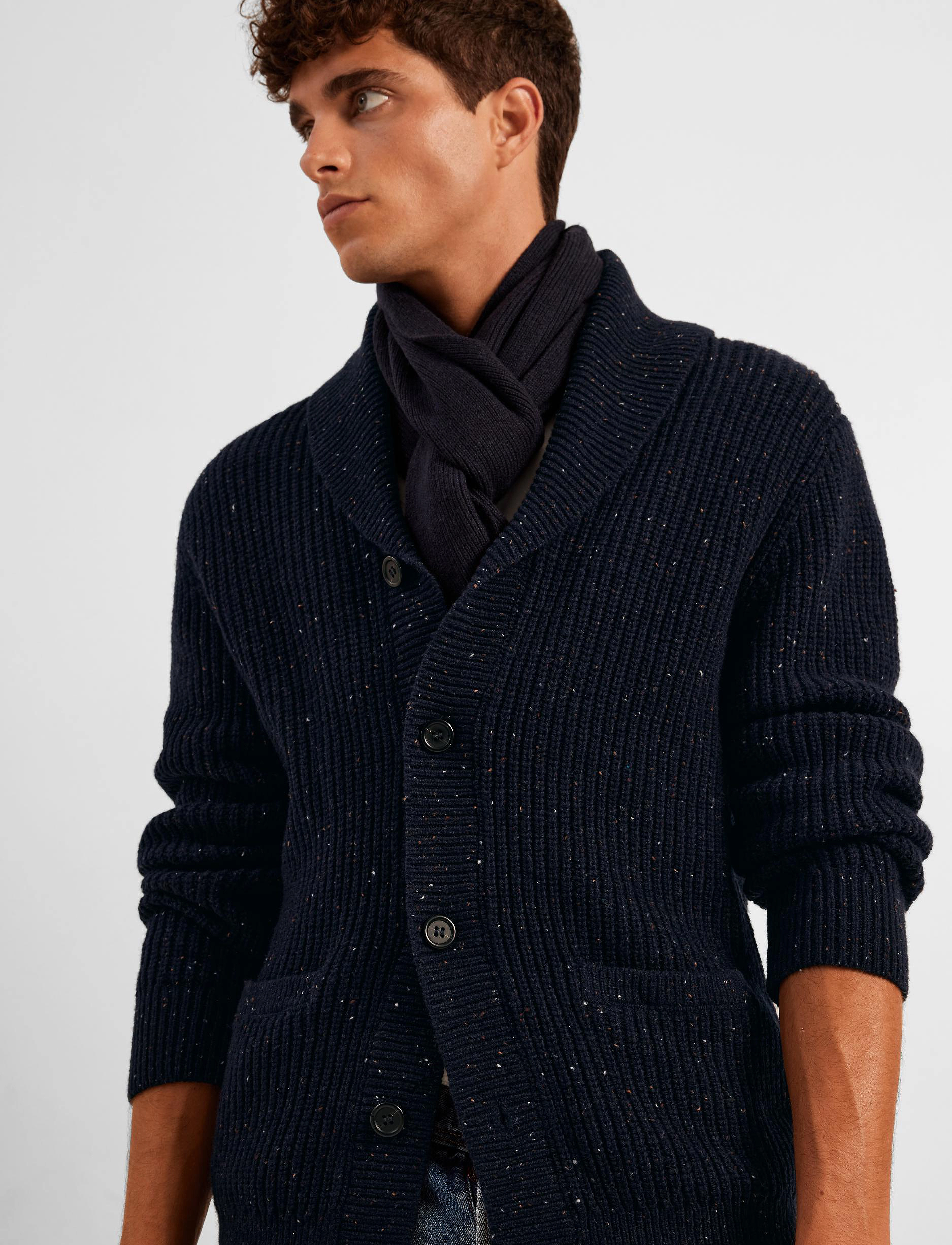 Selected Homme - SLHLAND LS KNIT SHAWL NECK - sky captain - 5