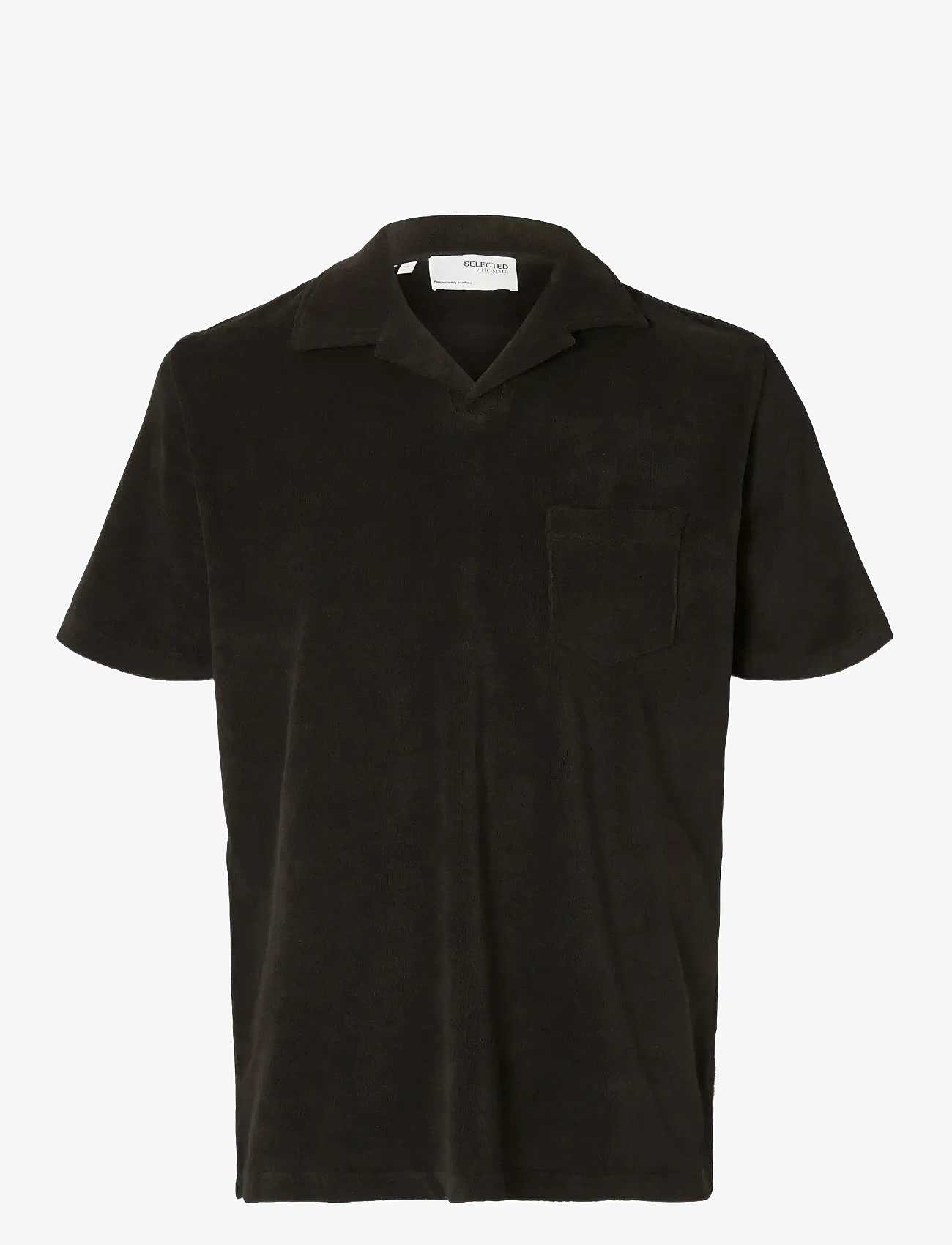Selected - SLHRELAX-TERRY SS RESORT POLO EX - kortærmede poloer - black - 0