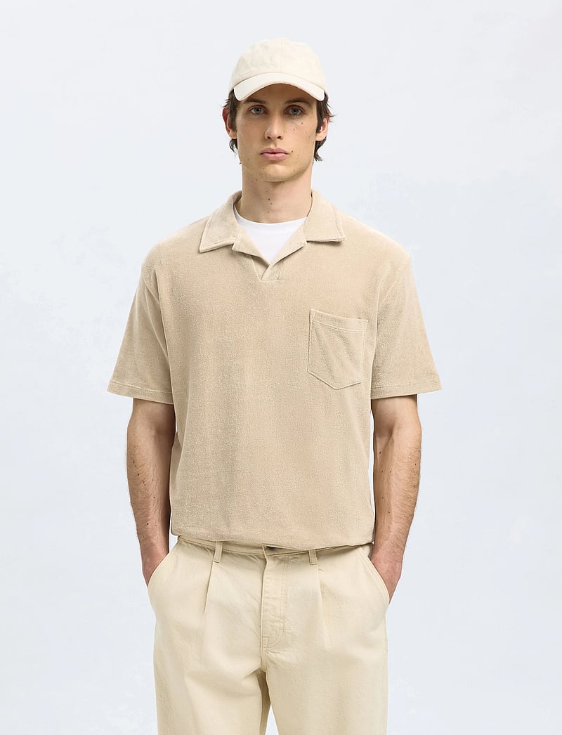Selected - SLHRELAX-TERRY SS RESORT POLO EX - kortärmade pikéer - pure cashmere - 0