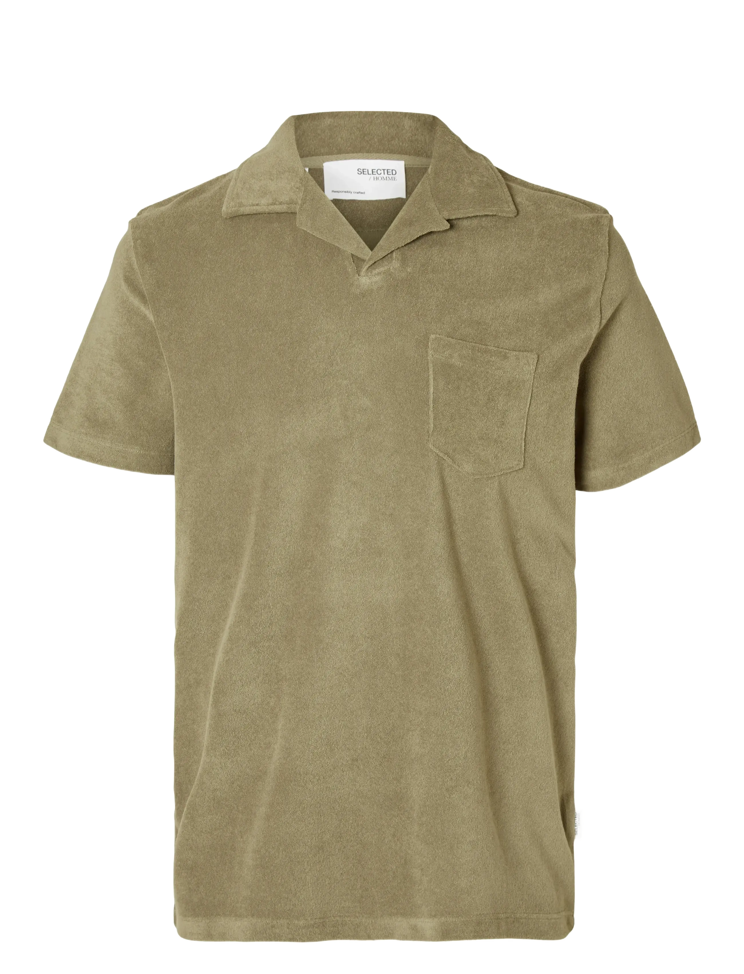 SELECTED Slhrelax-Terry Ss Resort Polo Ex Khaki - S - Herren
