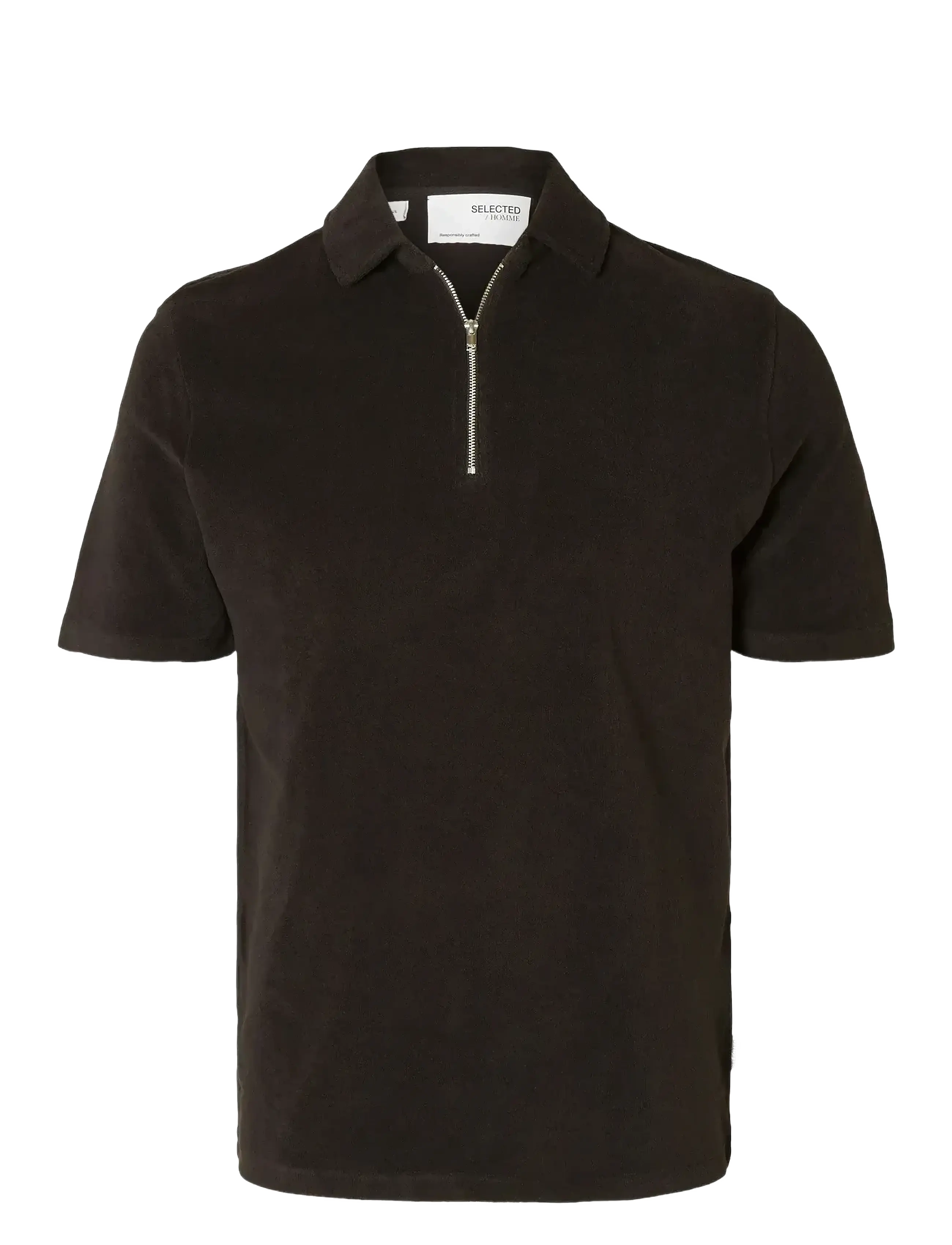 SELECTED Slhrelax-Terry Ss Zip Polo Ex Schwarz - S - Herren