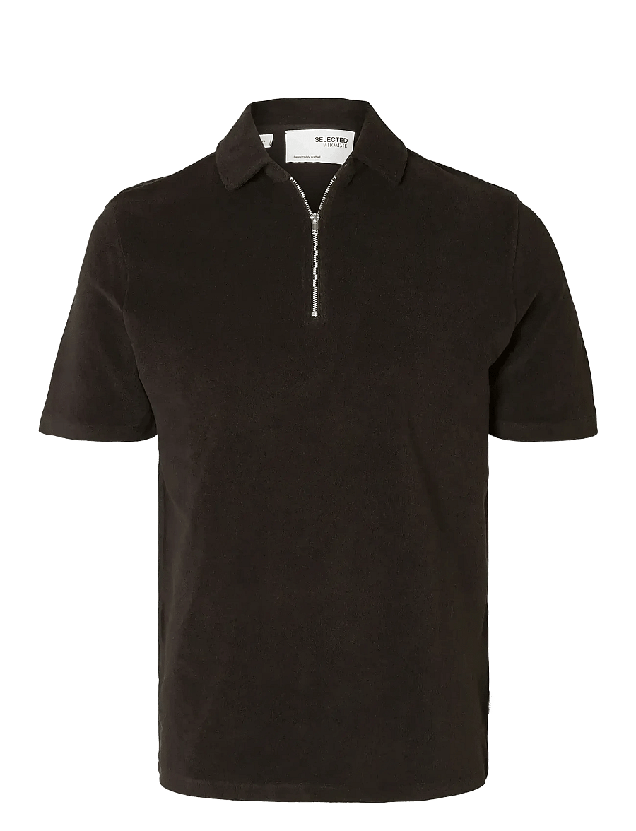 Selected - SLHRELAX-TERRY SS ZIP POLO EX - kurzärmelig - black - 1