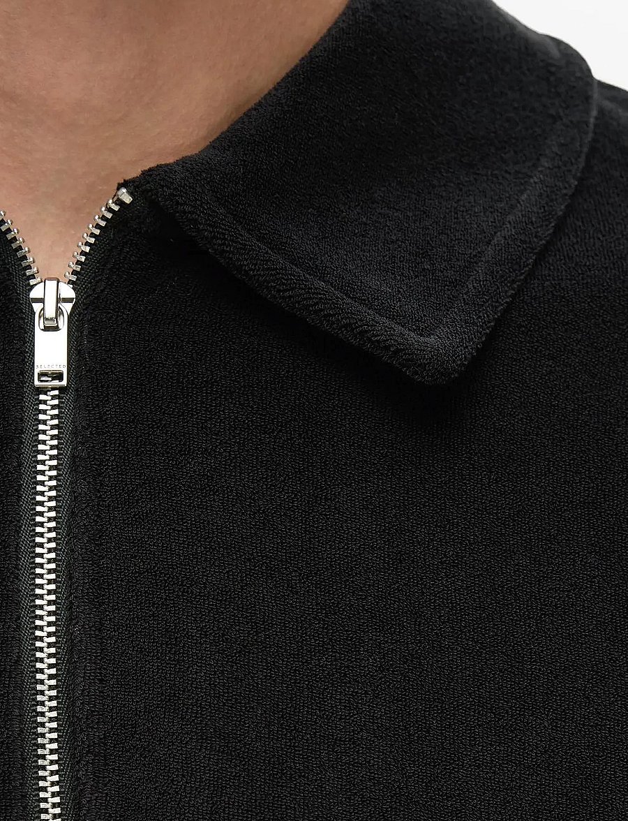 Selected - SLHRELAX-TERRY SS ZIP POLO EX - kurzärmelig - black - 4