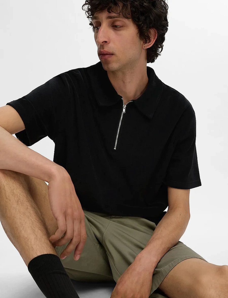 Selected - SLHRELAX-TERRY SS ZIP POLO EX - kurzärmelig - black - 5