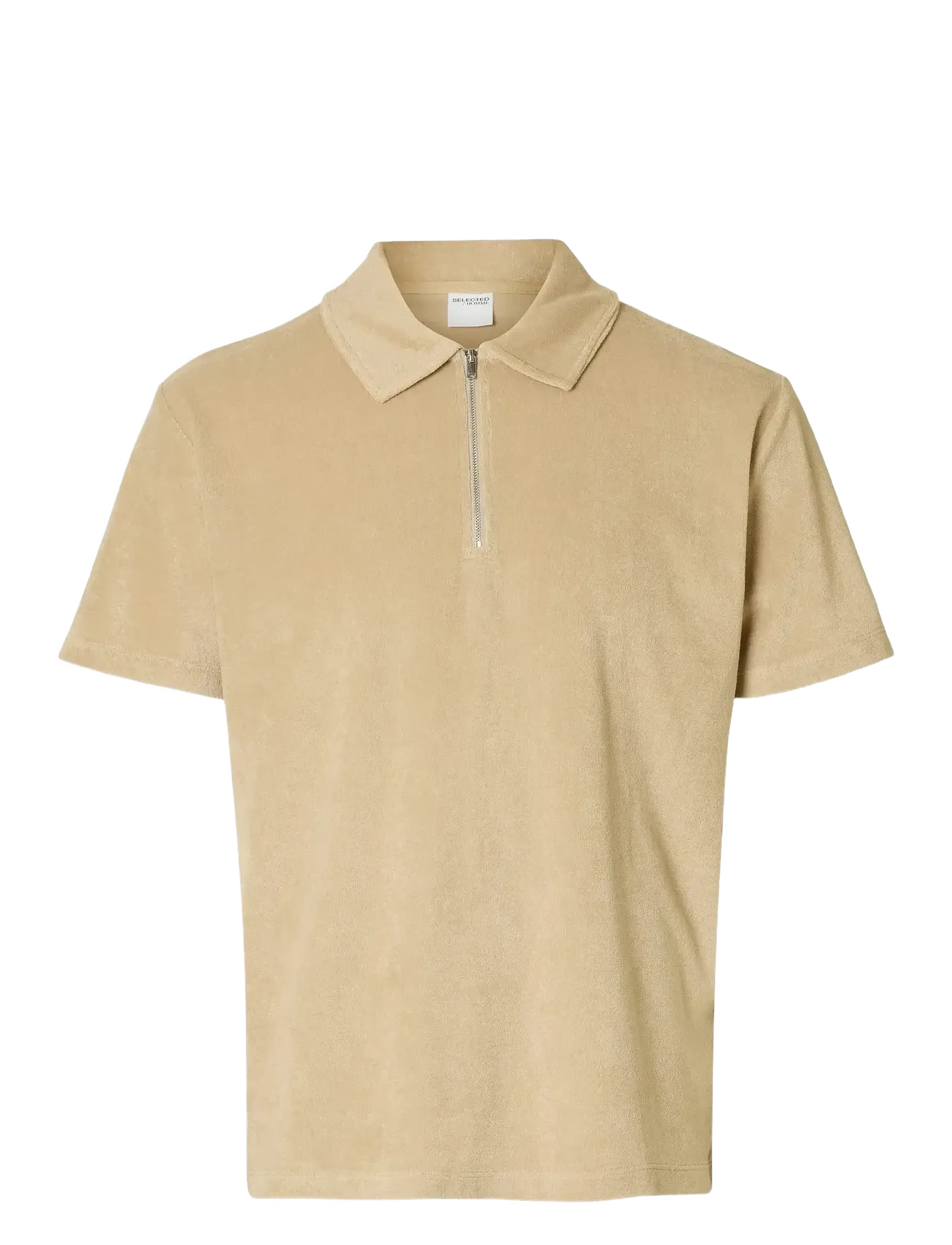 SELECTED Slhrelax-Terry Ss Zip Polo Ex Beige - L - Herren