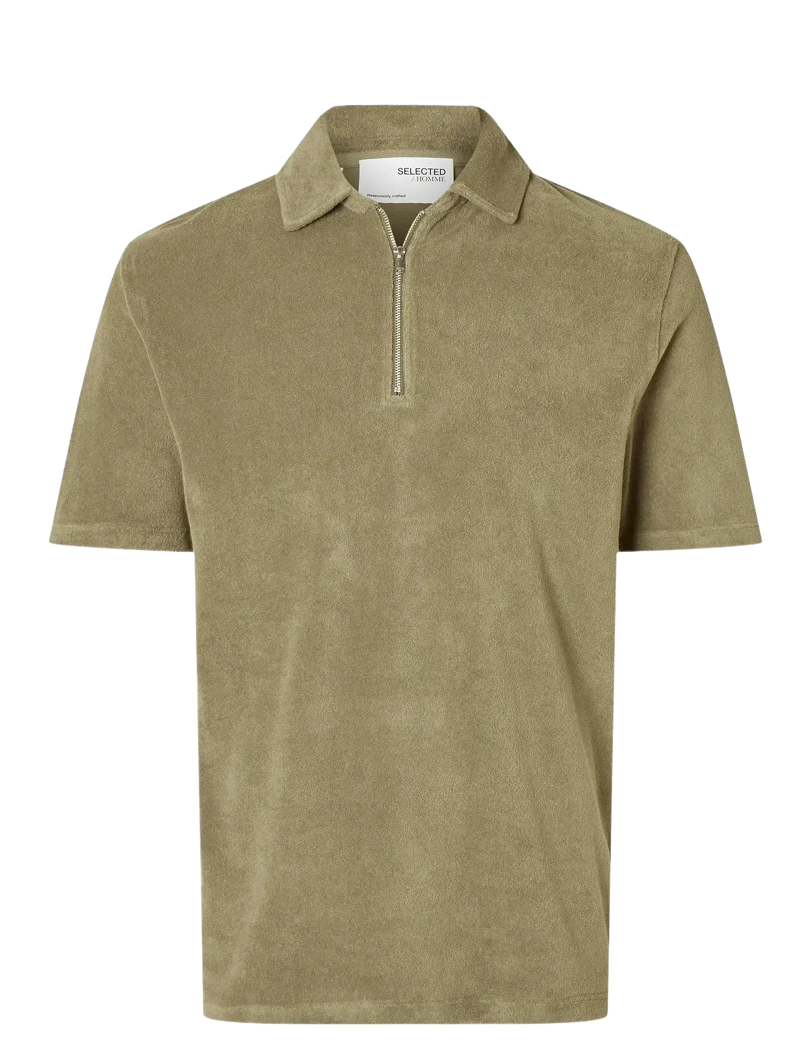 SELECTED Slhrelax-Terry Ss Zip Polo Ex Grün - M - Herren