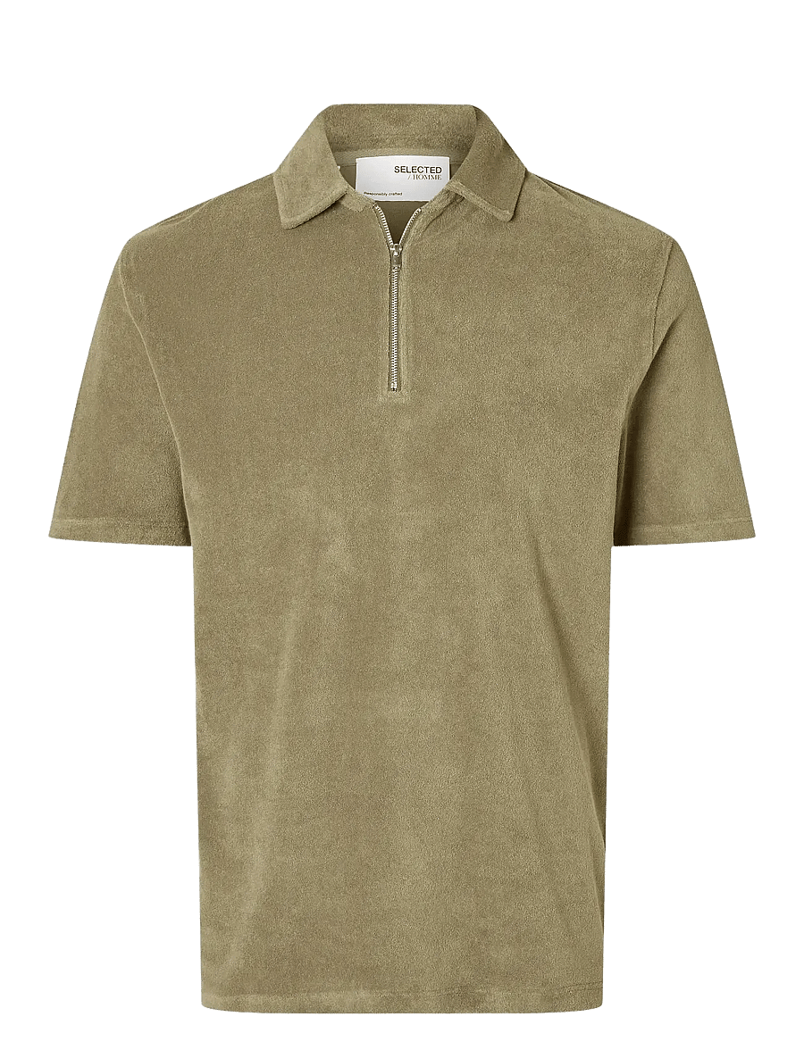 Selected - SLHRELAX-TERRY SS ZIP POLO EX - kurzärmelig - vetiver - 1