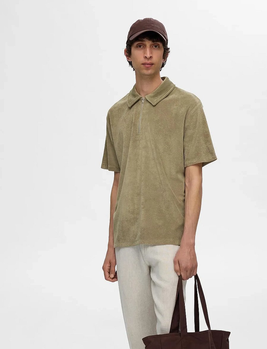 Selected - SLHRELAX-TERRY SS ZIP POLO EX - kurzärmelig - vetiver - 0