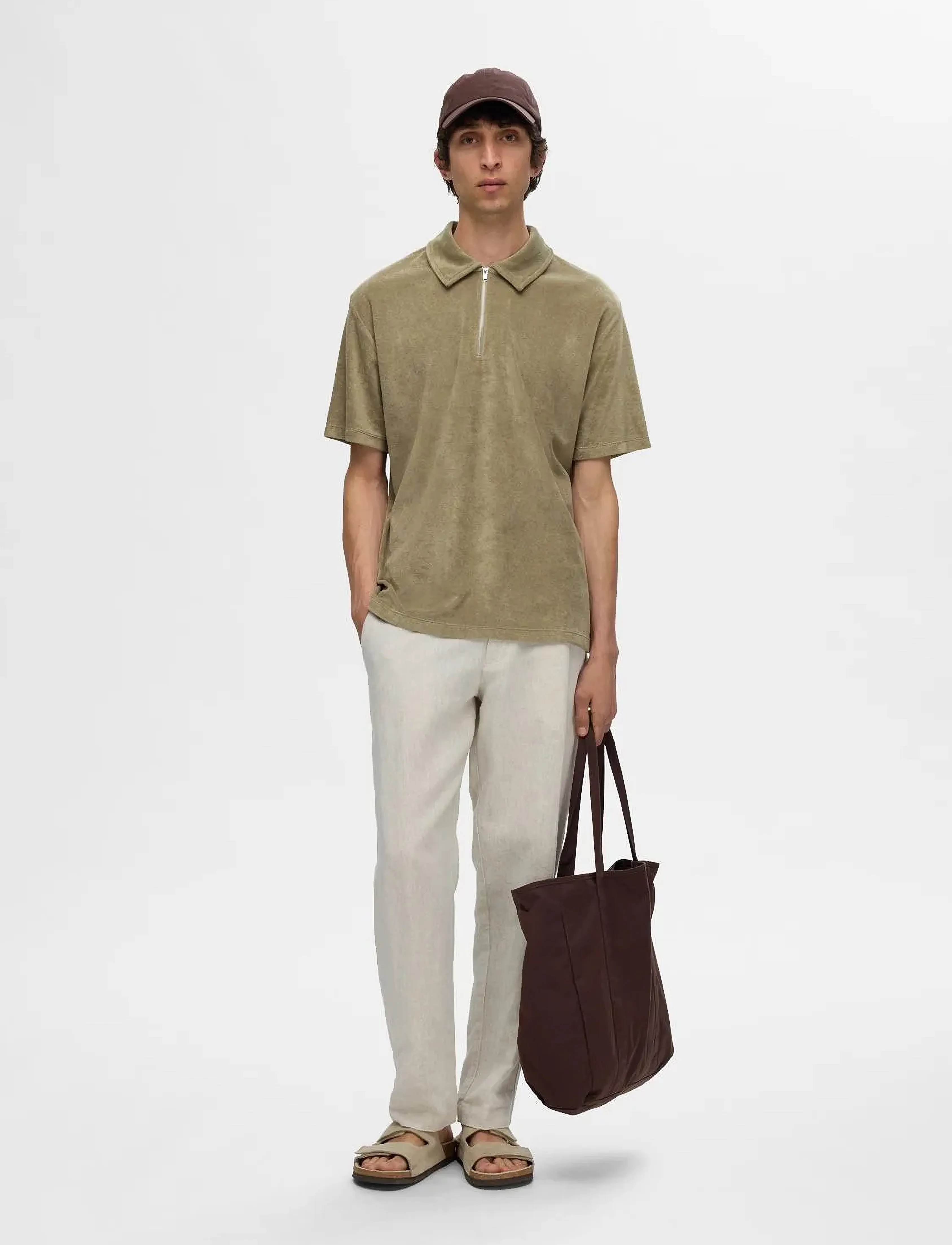 Selected - SLHRELAX-TERRY SS ZIP POLO EX - krótki rękaw - vetiver - 3