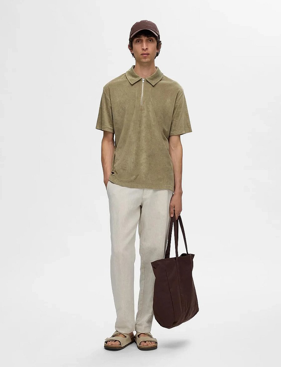 Selected - SLHRELAX-TERRY SS ZIP POLO EX - kurzärmelig - vetiver - 3