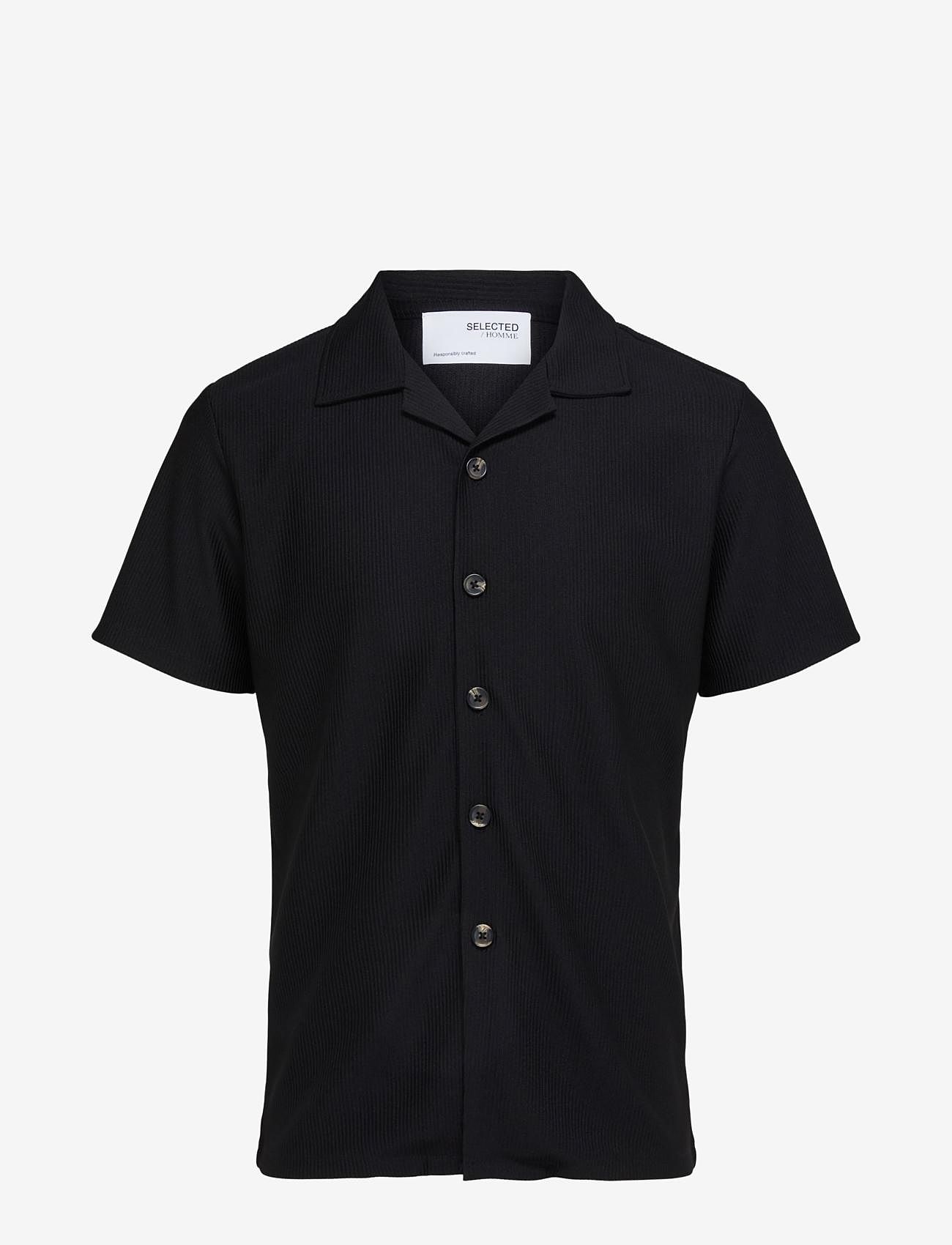 Selected - SLHLOOSE-PLISSE RESORT SS SHIRT EX - kortærmede skjorter - black - 1