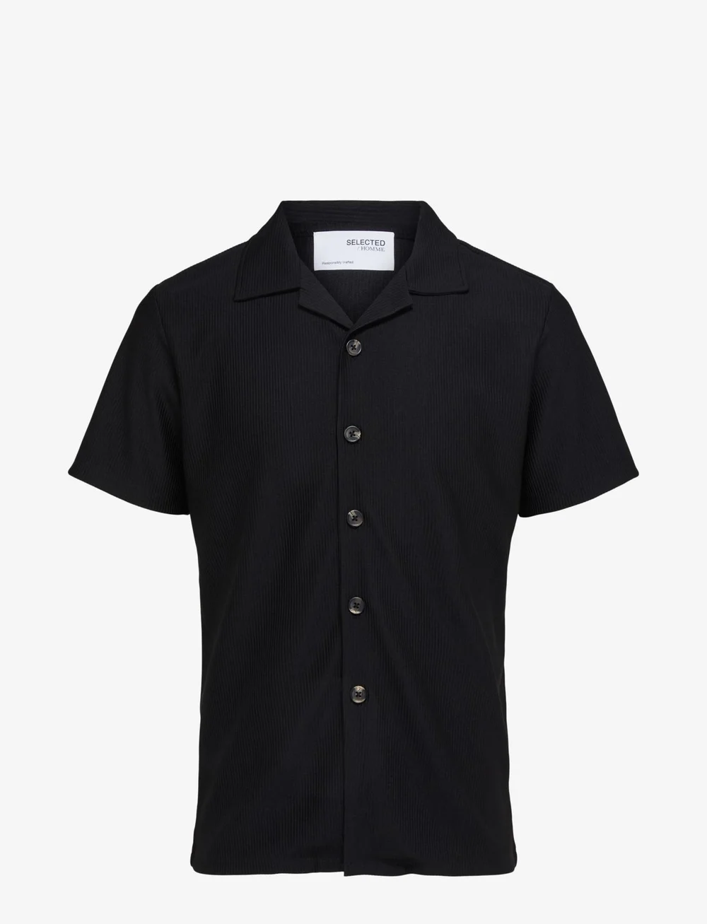 Selected - SLHLOOSE-PLISSE RESORT SS SHIRT EX - kortärmade skjortor - black - 1