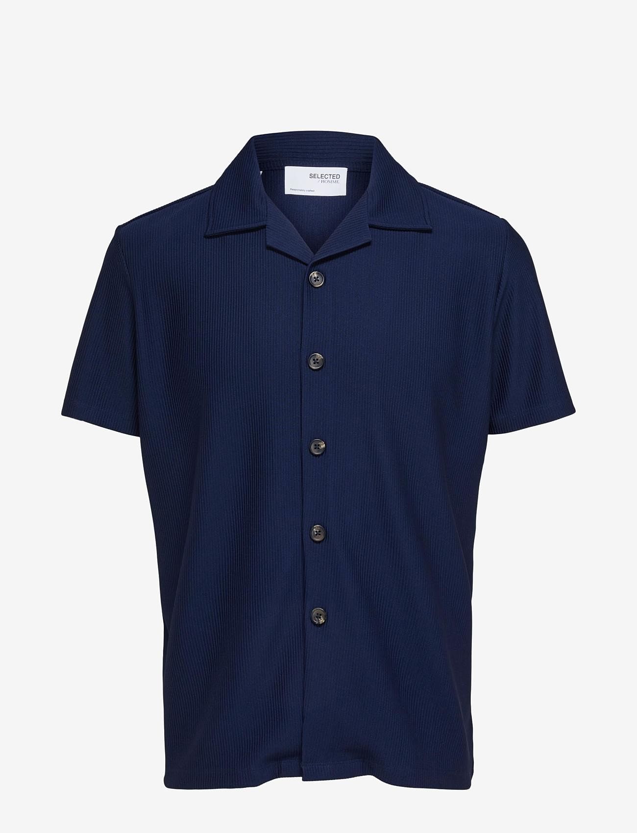 Selected - SLHLOOSE-PLISSE RESORT SS SHIRT EX - lühikeste varrukatega särgid - black iris - 1