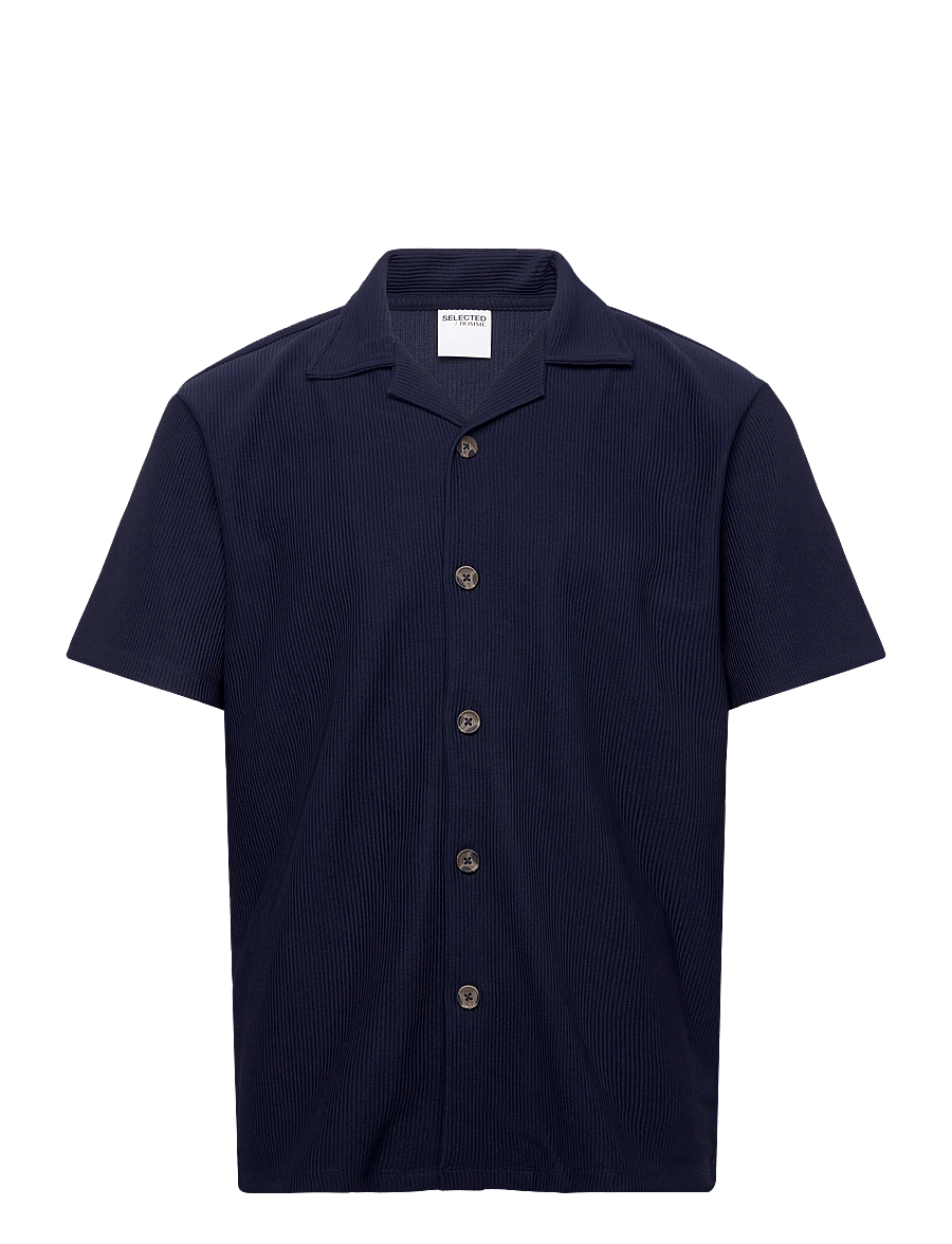 Selected - SLHLOOSE-PLISSE RESORT SS SHIRT EX - kurzarmhemden - black iris - 1